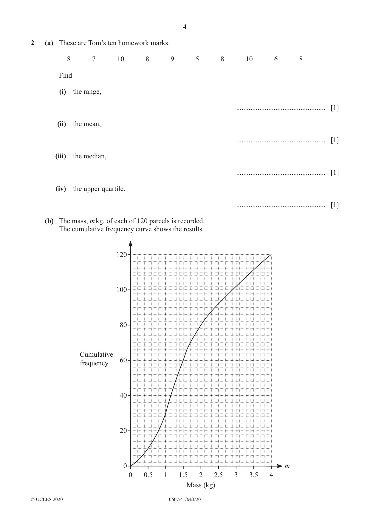 Cambridge IGCSE Mathematics - International 0607 2020 May/June Paper 4 · Variant 1 question paper, page 4 of 20