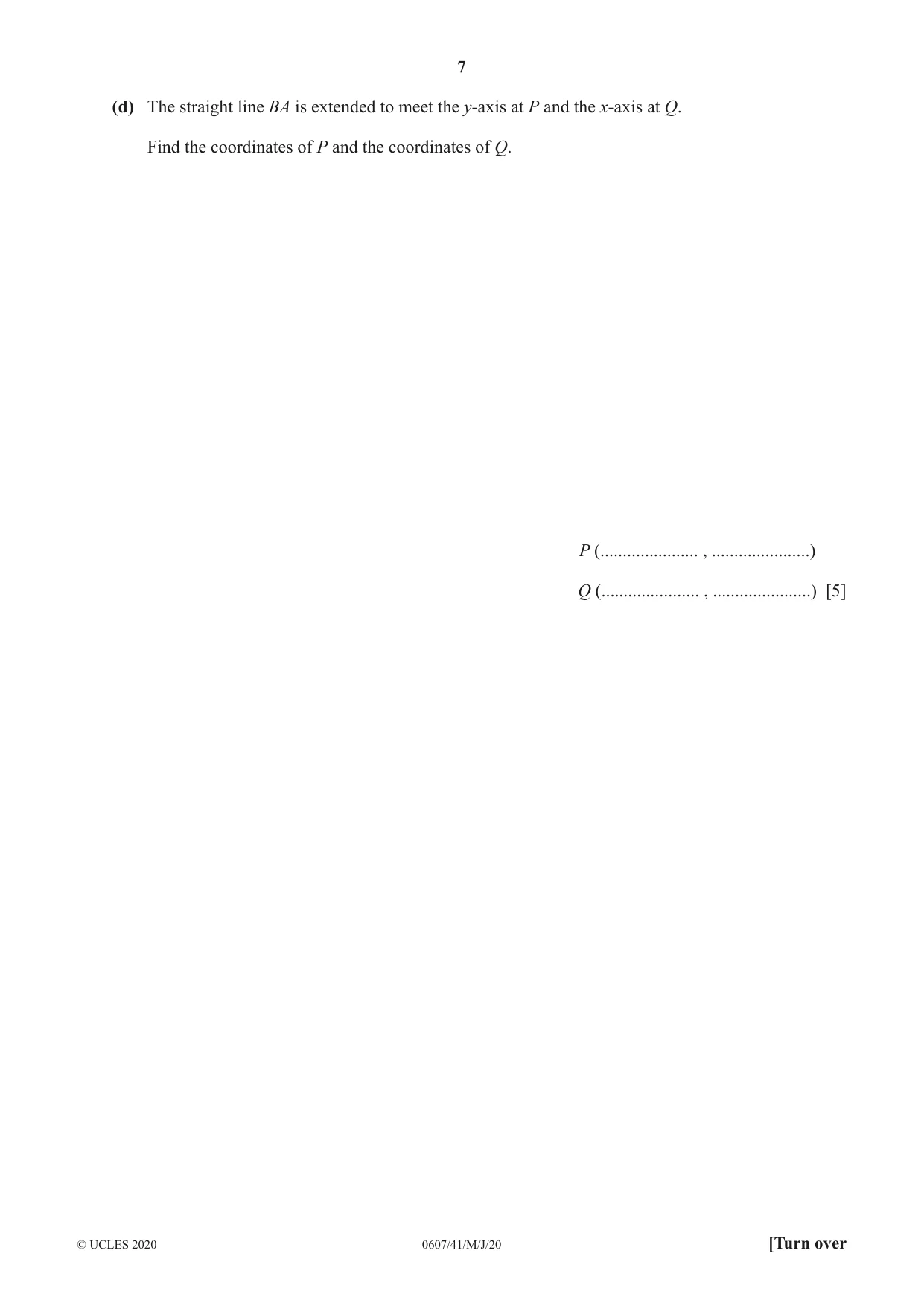 Cambridge IGCSE Mathematics - International 0607 2020 May/June Paper 4 · Variant 1 question paper, page 7 of 20