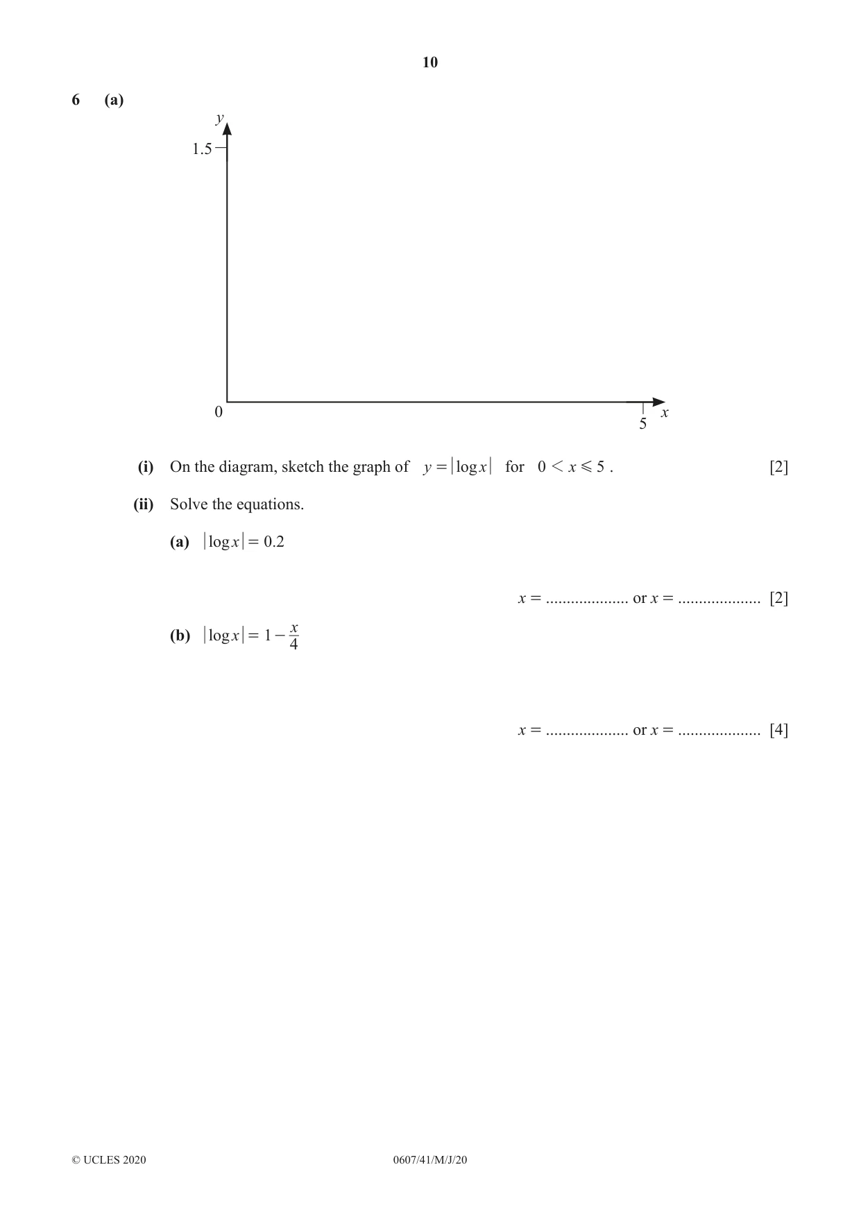 Cambridge IGCSE Mathematics - International 0607 2020 May/June Paper 4 · Variant 1 question paper, page 10 of 20