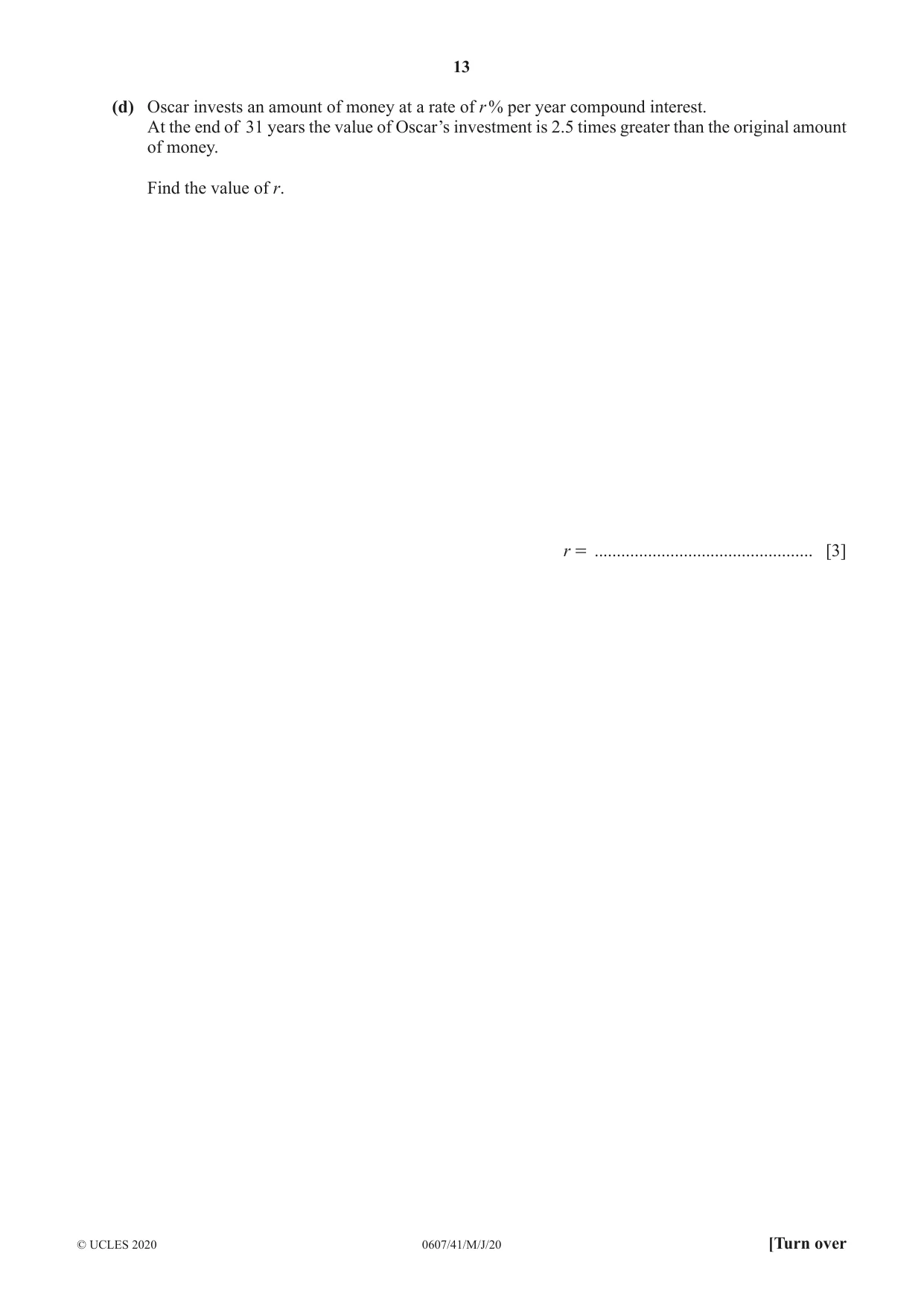 Cambridge IGCSE Mathematics - International 0607 2020 May/June Paper 4 · Variant 1 question paper, page 13 of 20