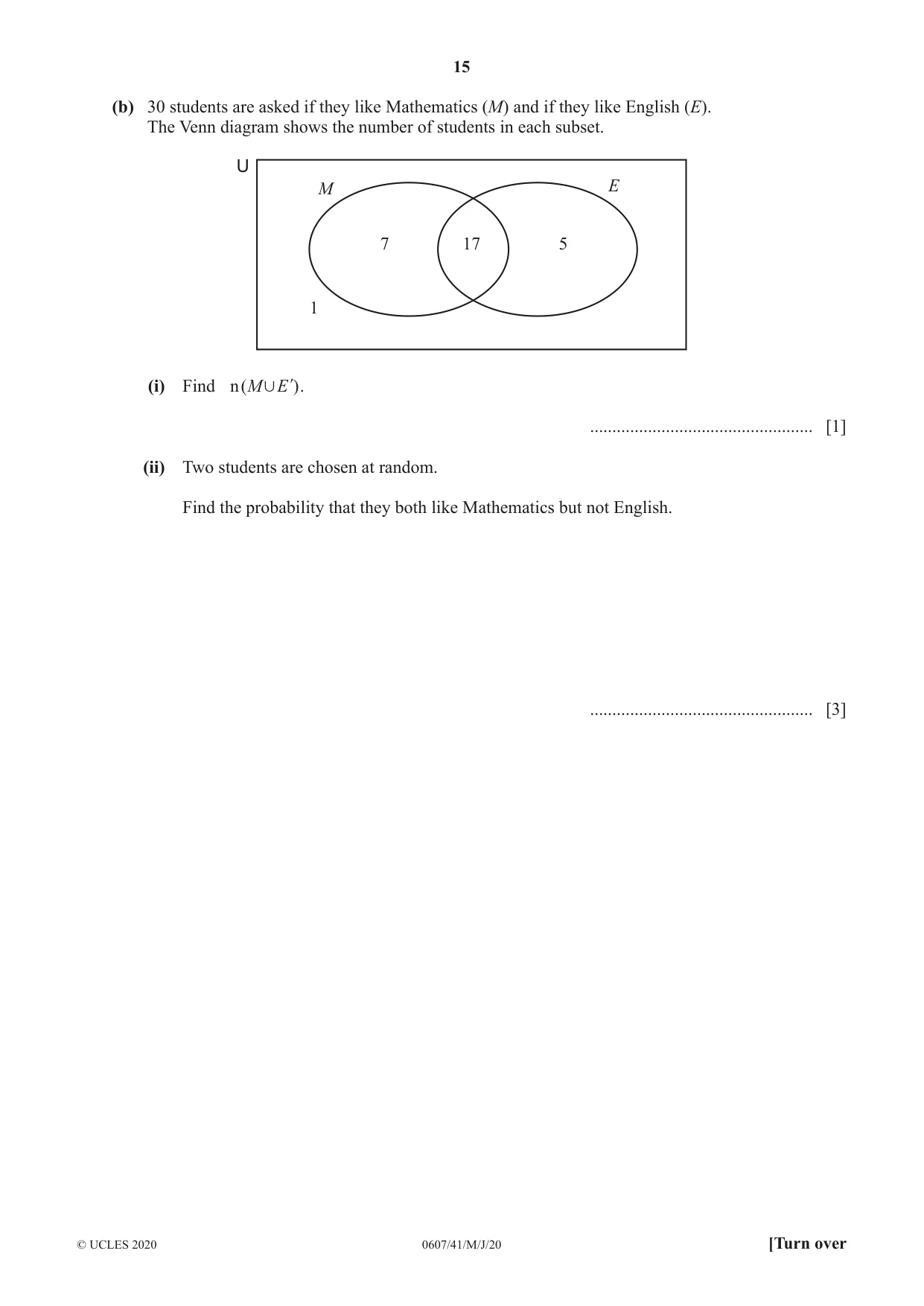 Cambridge IGCSE Mathematics - International 0607 2020 May/June Paper 4 · Variant 1 question paper, page 15 of 20