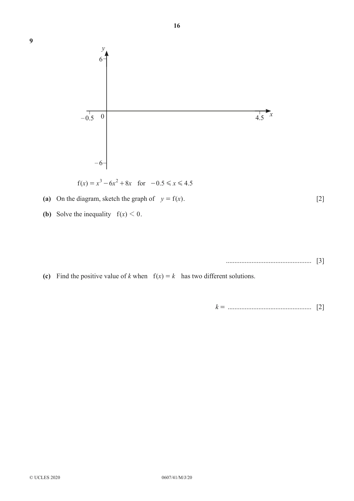 Cambridge IGCSE Mathematics - International 0607 2020 May/June Paper 4 · Variant 1 question paper, page 16 of 20