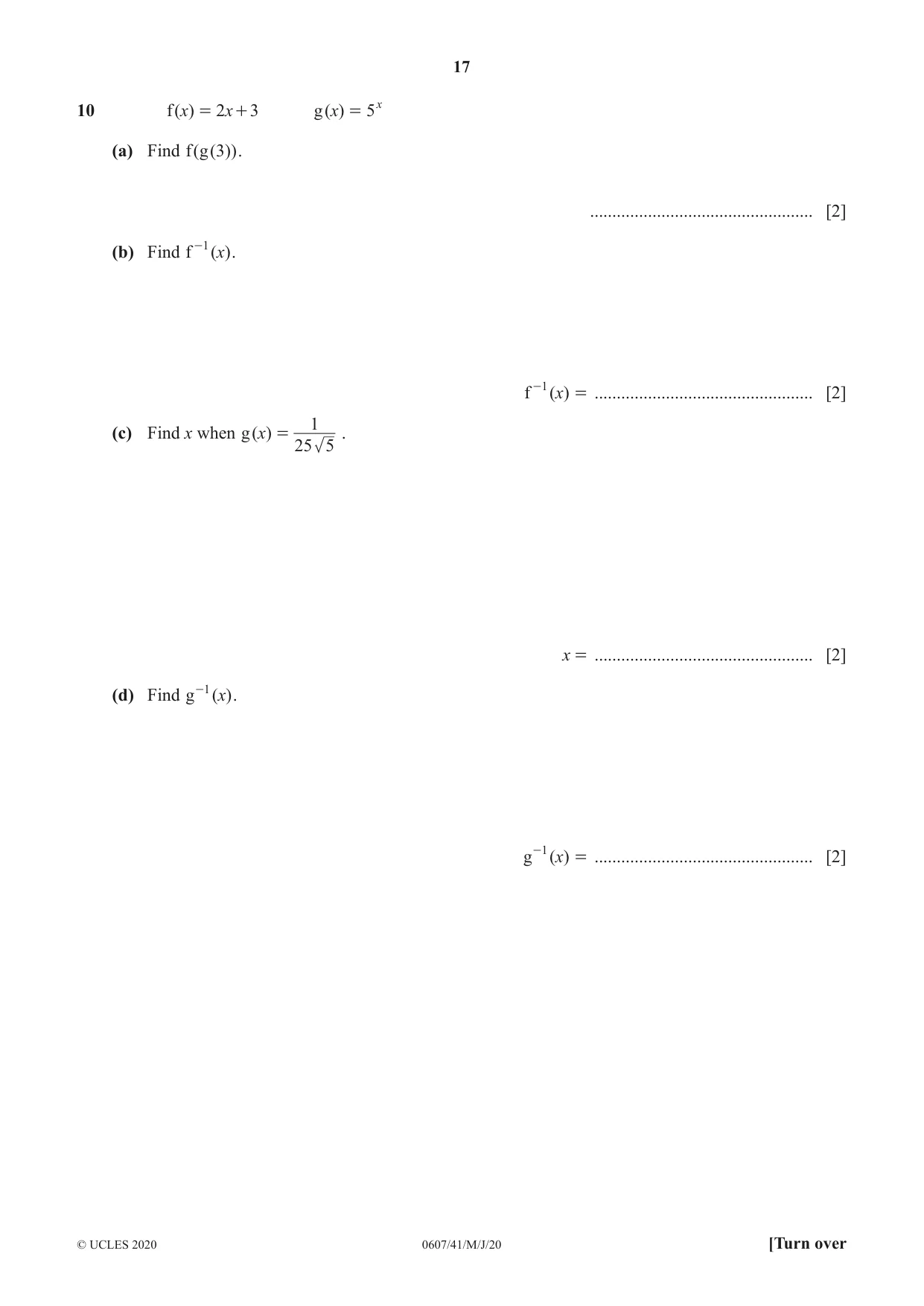 Cambridge IGCSE Mathematics - International 0607 2020 May/June Paper 4 · Variant 1 question paper, page 17 of 20