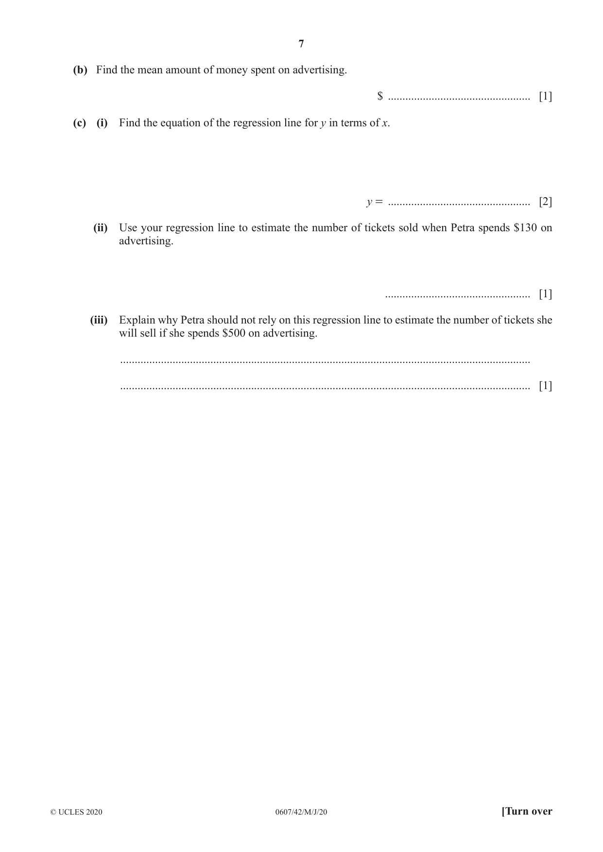 Cambridge IGCSE Mathematics - International 0607 2020 May/June Paper 4 · Variant 2 question paper, page 7 of 20