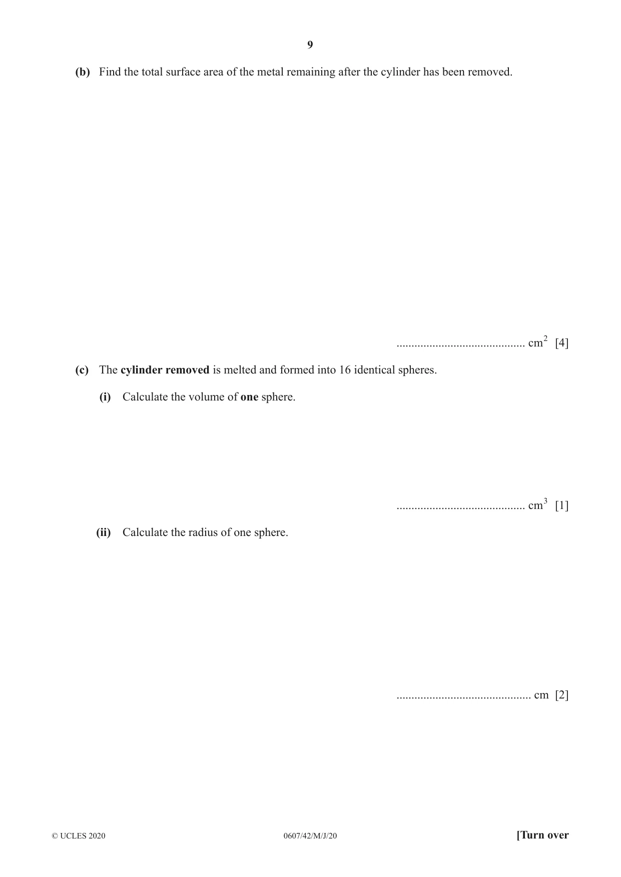 Cambridge IGCSE Mathematics - International 0607 2020 May/June Paper 4 · Variant 2 question paper, page 9 of 20