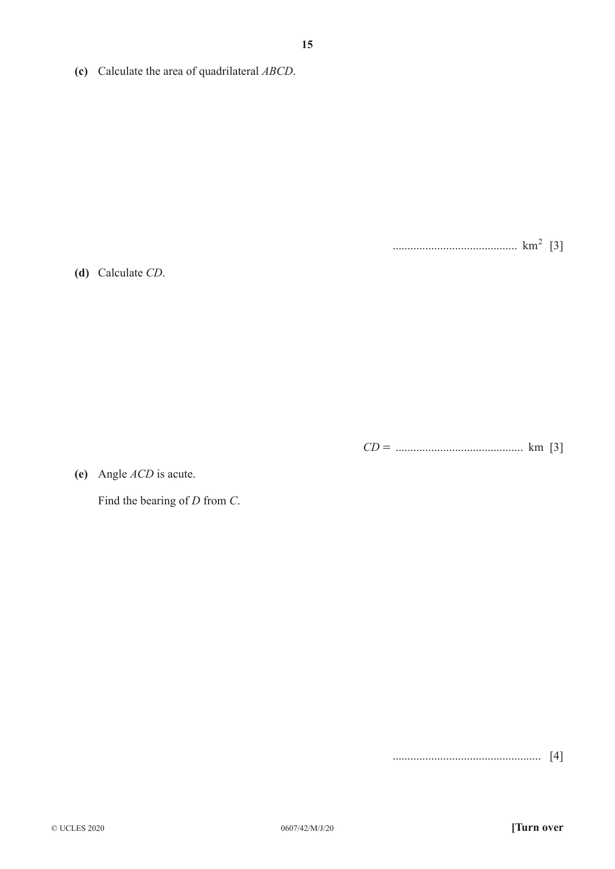 Cambridge IGCSE Mathematics - International 0607 2020 May/June Paper 4 · Variant 2 question paper, page 15 of 20