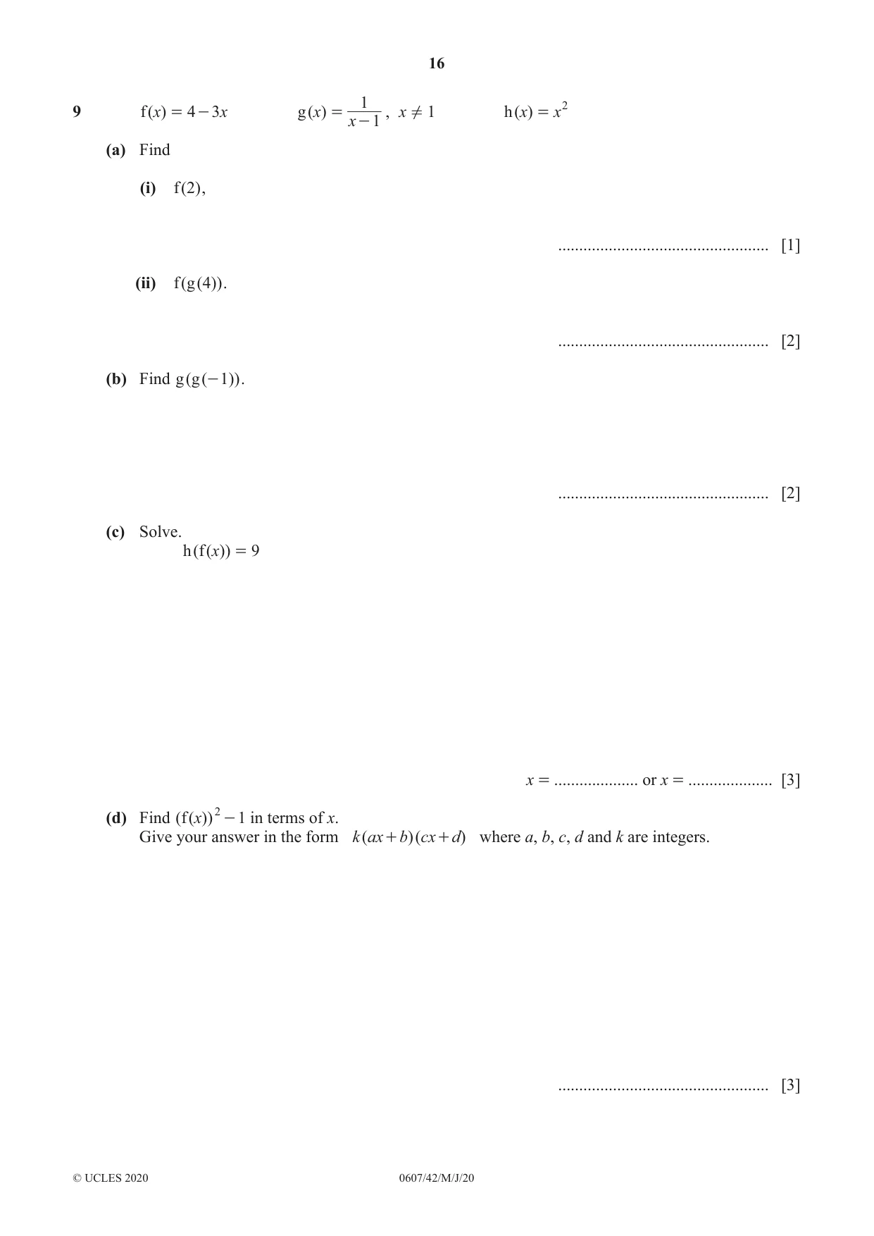 Cambridge IGCSE Mathematics - International 0607 2020 May/June Paper 4 · Variant 2 question paper, page 16 of 20