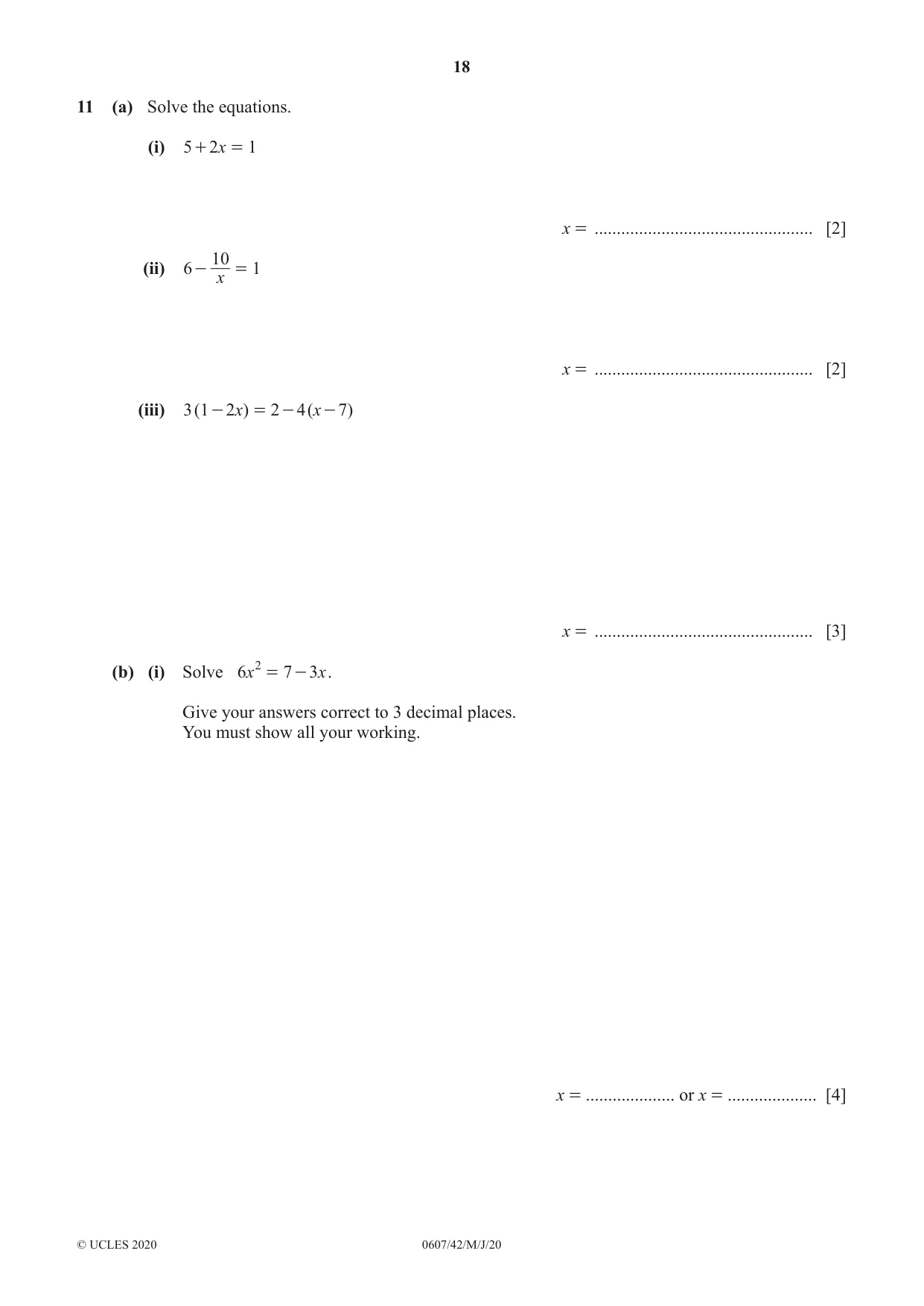 Cambridge IGCSE Mathematics - International 0607 2020 May/June Paper 4 · Variant 2 question paper, page 18 of 20