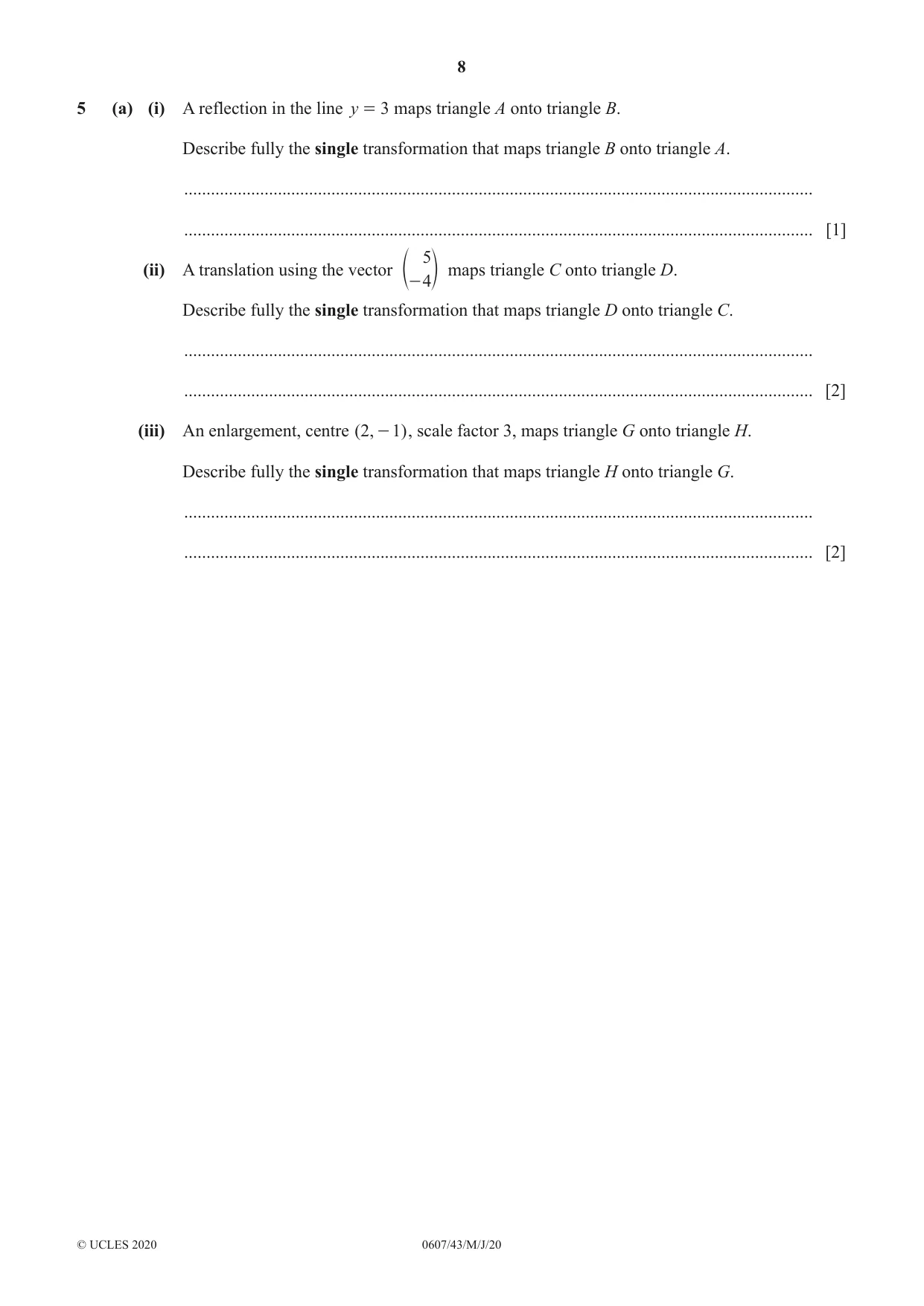 Cambridge IGCSE Mathematics - International 0607 2020 May/June Paper 4 · Variant 3 question paper, page 8 of 20