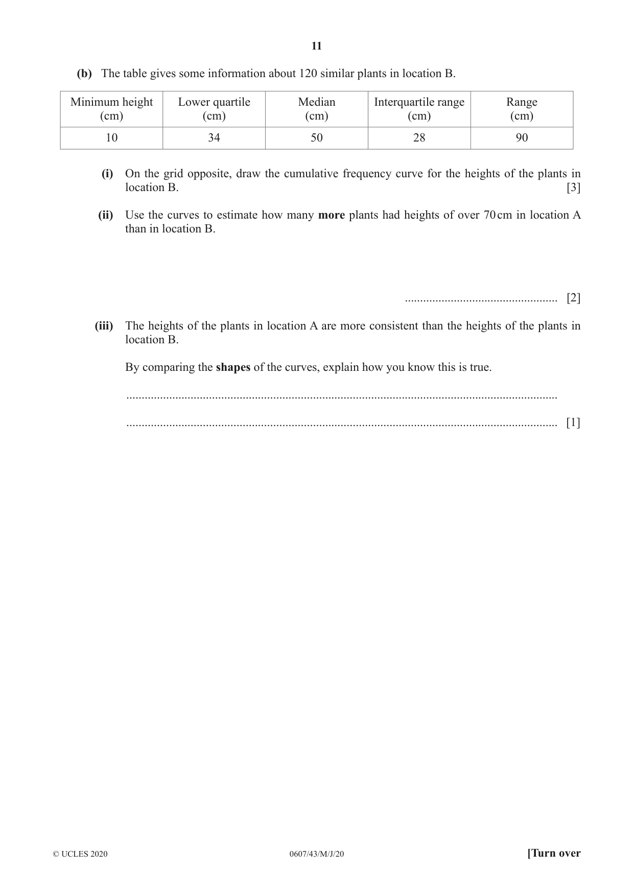 Cambridge IGCSE Mathematics - International 0607 2020 May/June Paper 4 · Variant 3 question paper, page 11 of 20