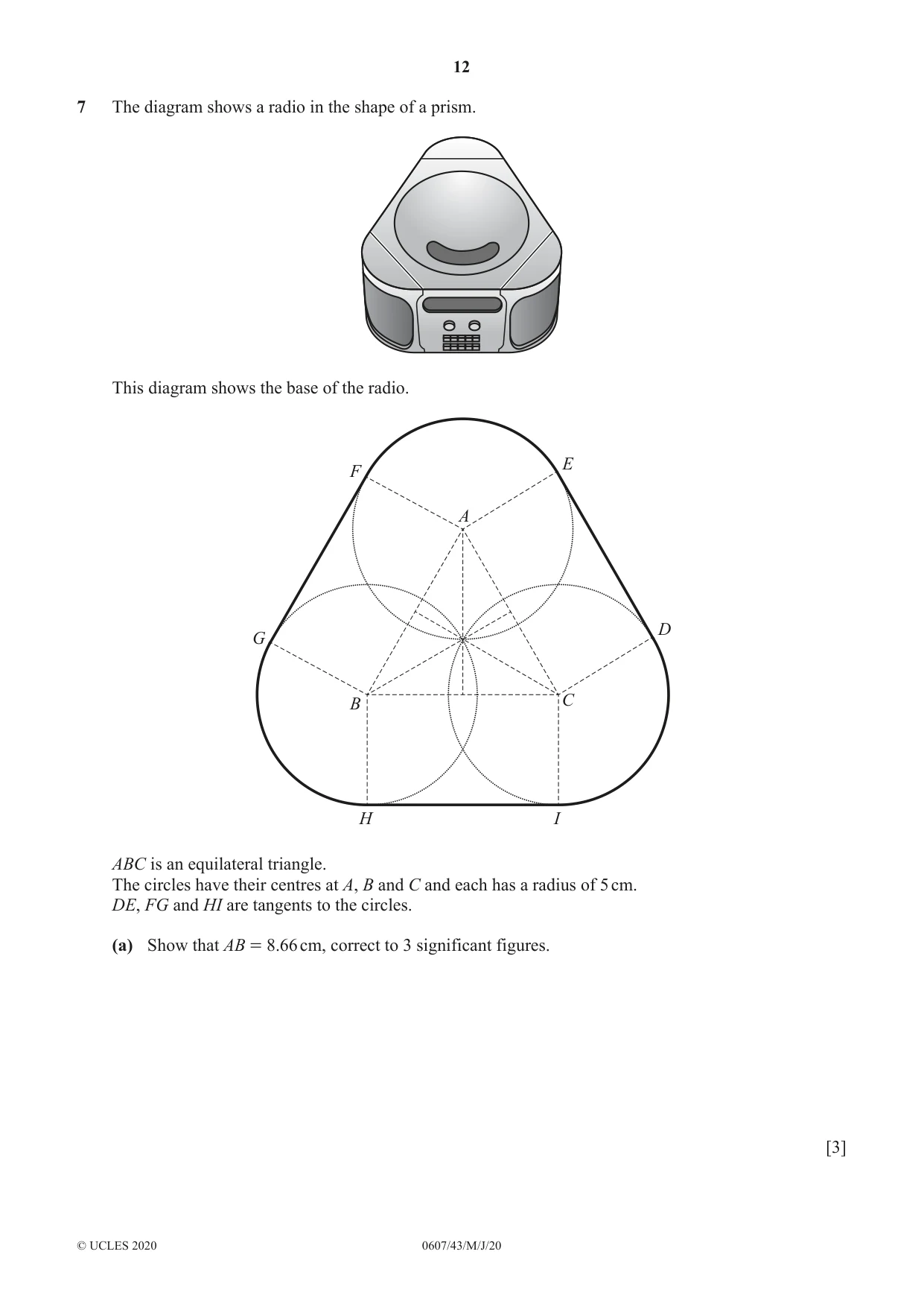 Cambridge IGCSE Mathematics - International 0607 2020 May/June Paper 4 · Variant 3 question paper, page 12 of 20