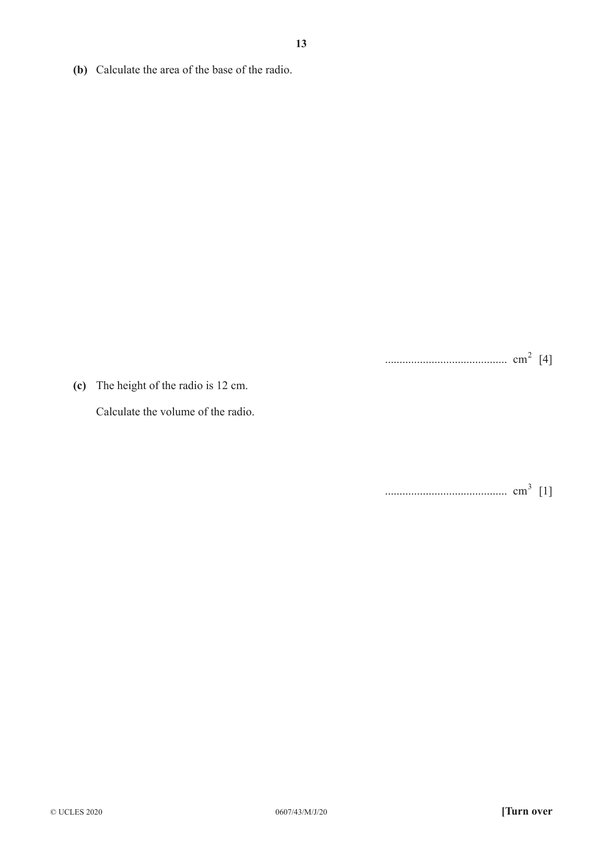 Cambridge IGCSE Mathematics - International 0607 2020 May/June Paper 4 · Variant 3 question paper, page 13 of 20