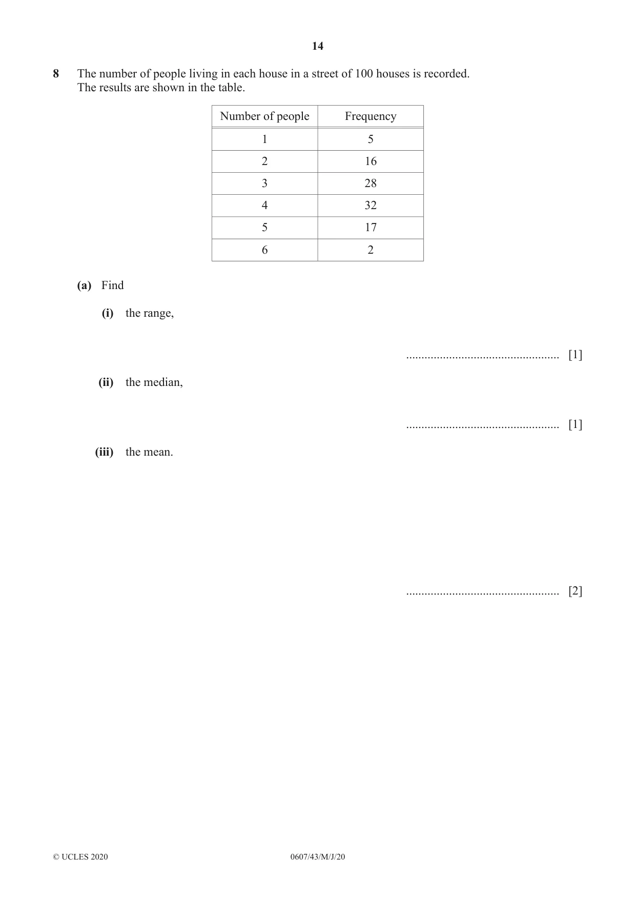 Cambridge IGCSE Mathematics - International 0607 2020 May/June Paper 4 · Variant 3 question paper, page 14 of 20