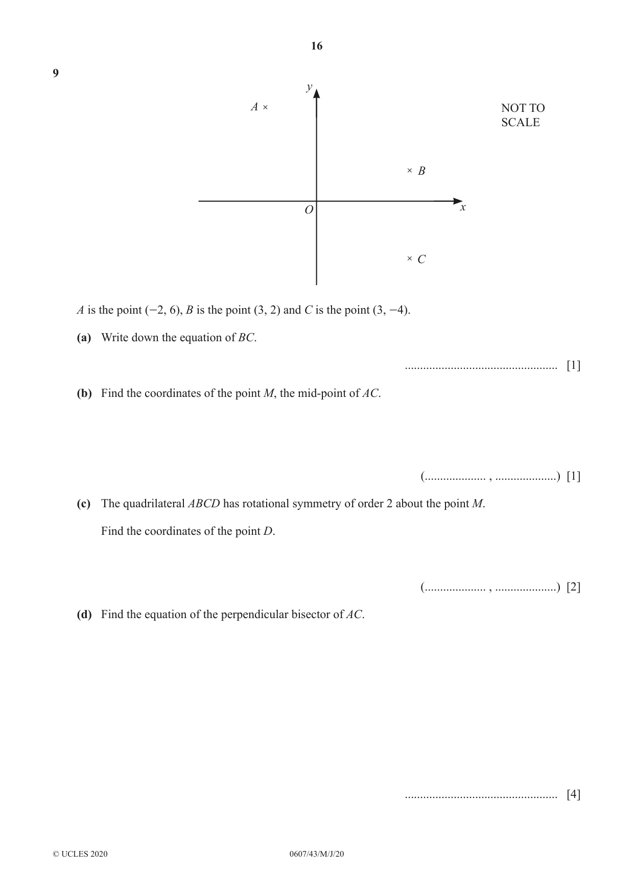 Cambridge IGCSE Mathematics - International 0607 2020 May/June Paper 4 · Variant 3 question paper, page 16 of 20