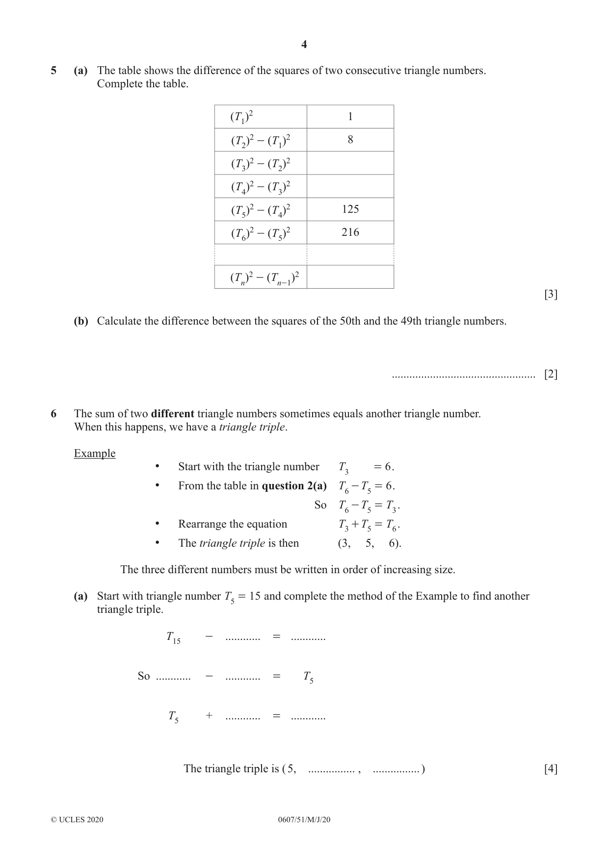 Cambridge IGCSE Mathematics - International 0607 2020 May/June Paper 5 · Variant 1 question paper, page 4 of 8
