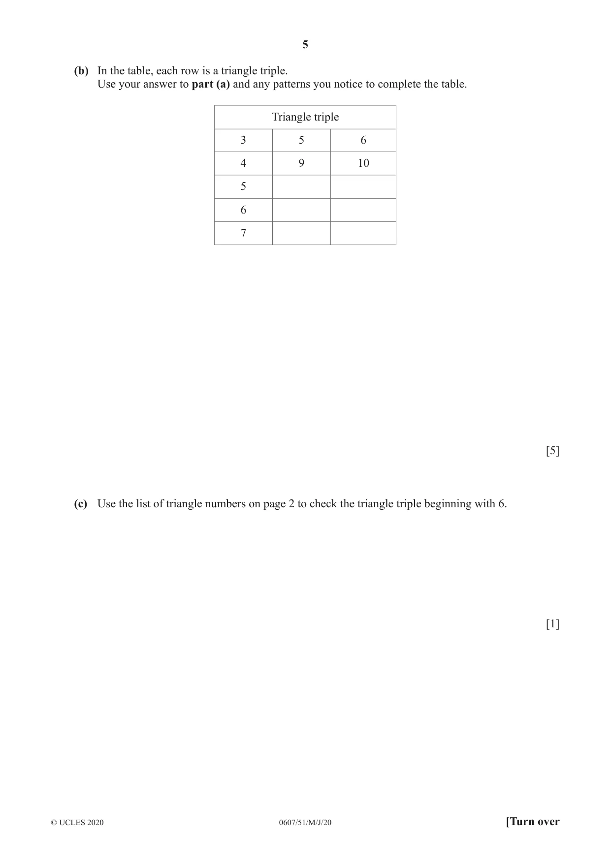 Cambridge IGCSE Mathematics - International 0607 2020 May/June Paper 5 · Variant 1 question paper, page 5 of 8