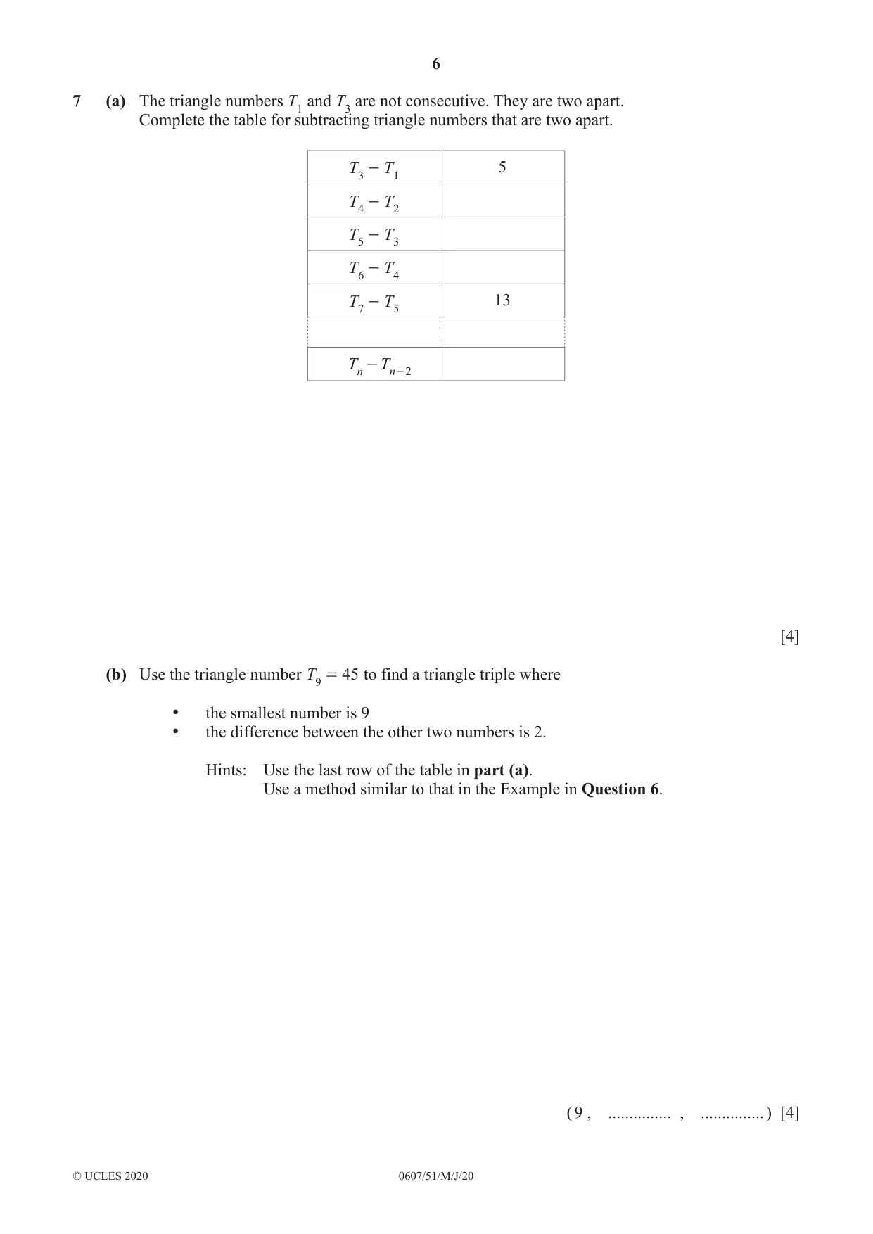 Cambridge IGCSE Mathematics - International 0607 2020 May/June Paper 5 · Variant 1 question paper, page 6 of 8
