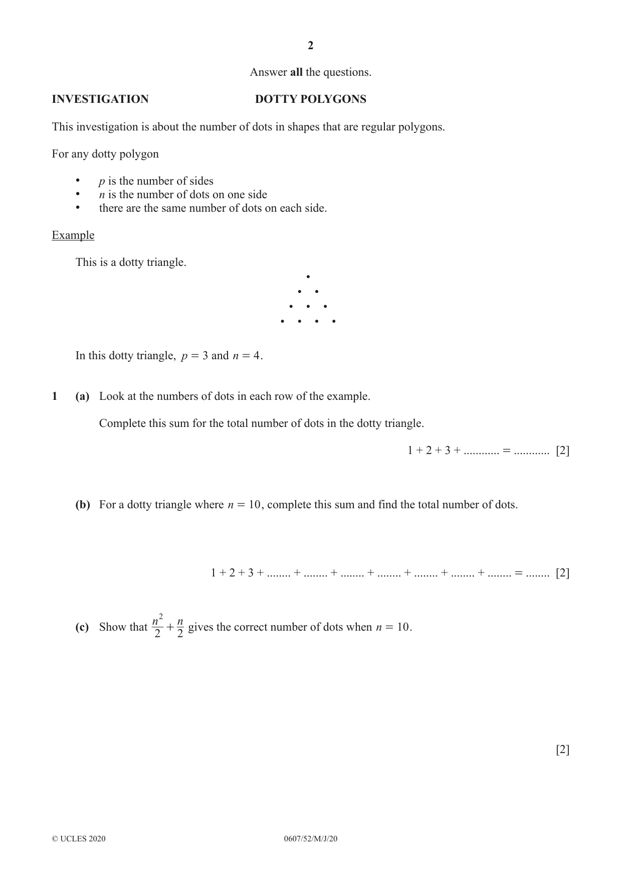 Cambridge IGCSE Mathematics - International 0607 2020 May/June Paper 5 · Variant 2 question paper, page 2 of 8