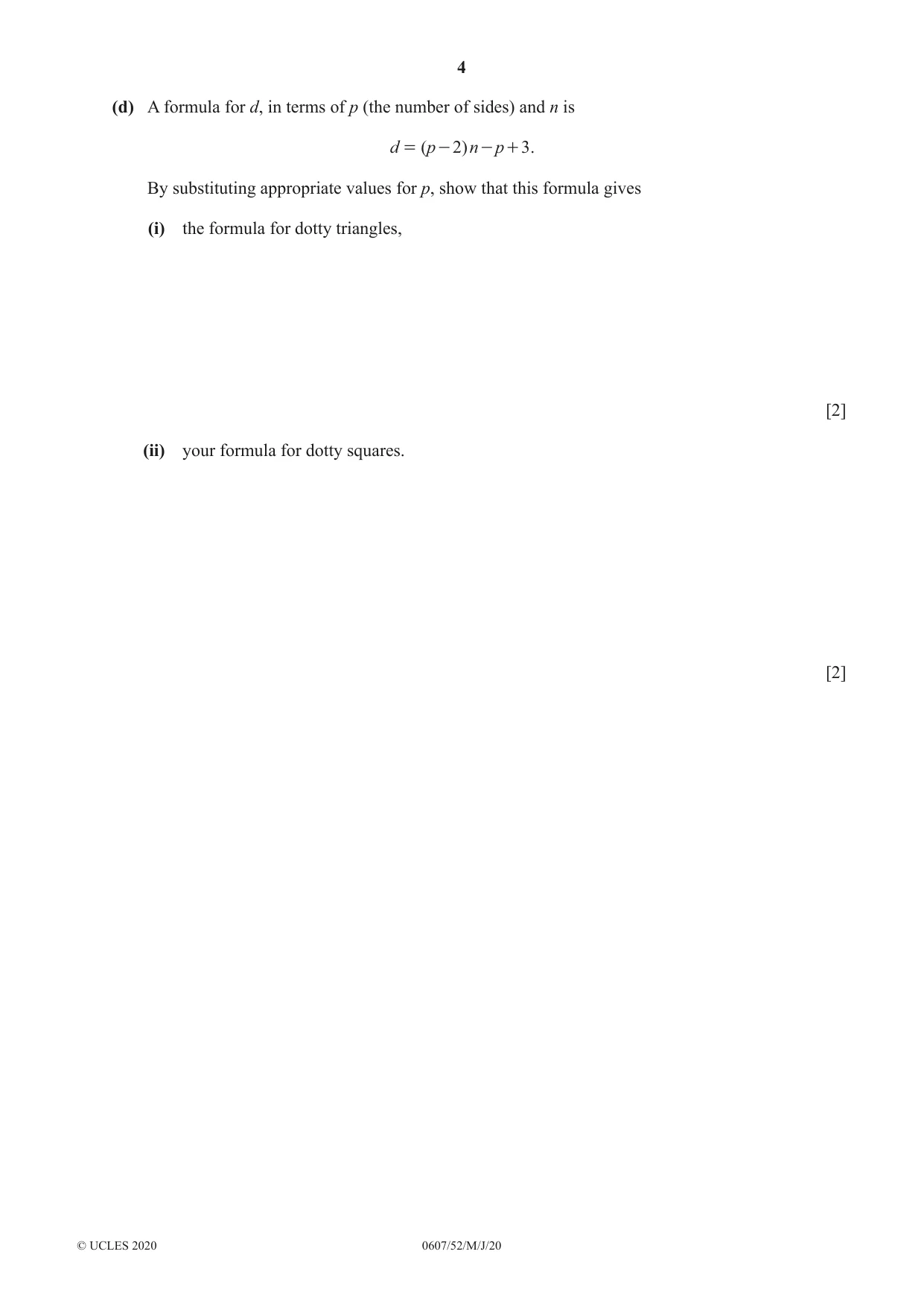 Cambridge IGCSE Mathematics - International 0607 2020 May/June Paper 5 · Variant 2 question paper, page 4 of 8