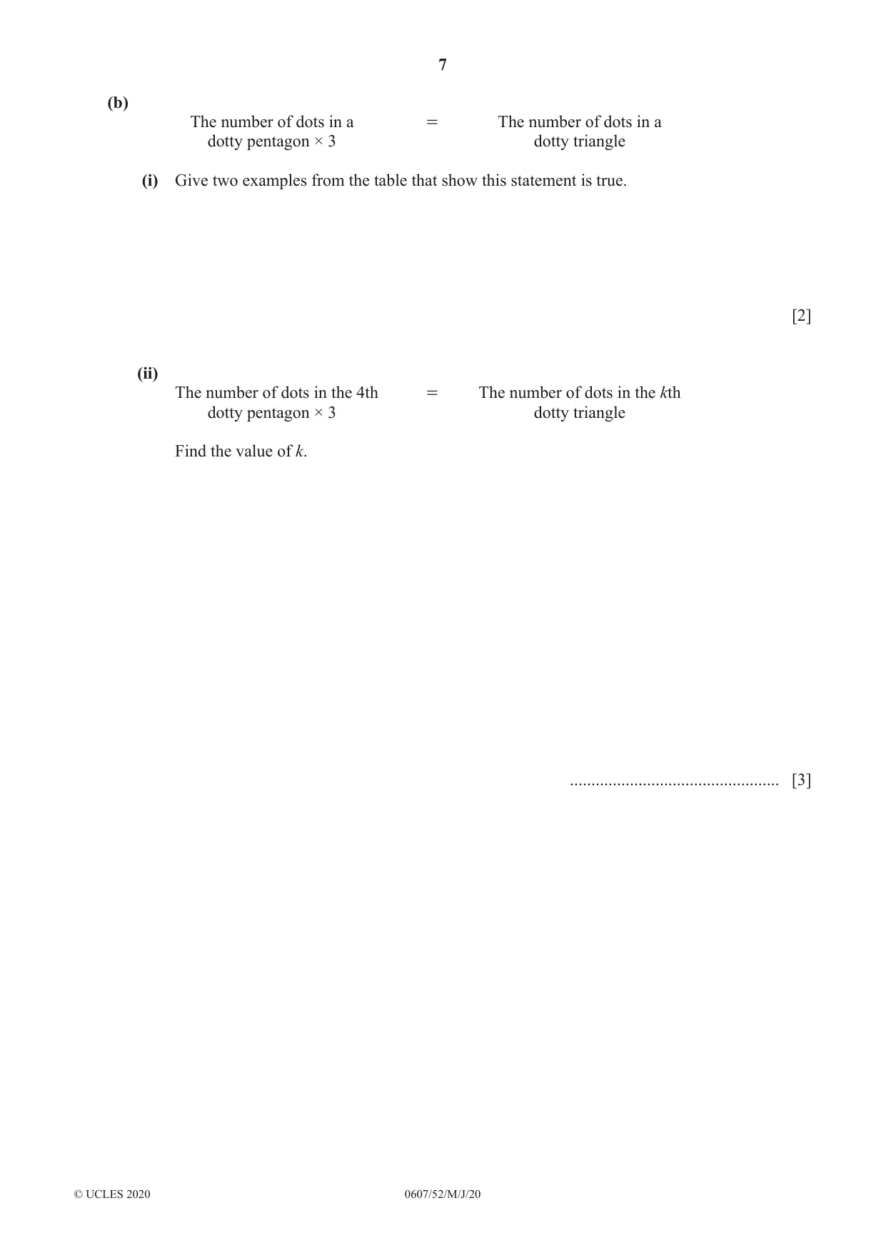 Cambridge IGCSE Mathematics - International 0607 2020 May/June Paper 5 · Variant 2 question paper, page 7 of 8