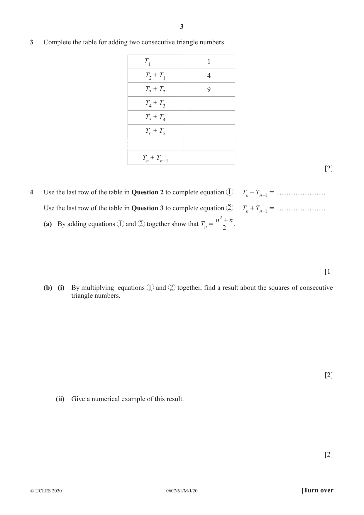 Cambridge IGCSE Mathematics - International 0607 2020 May/June Paper 6 · Variant 1 question paper, page 3 of 12