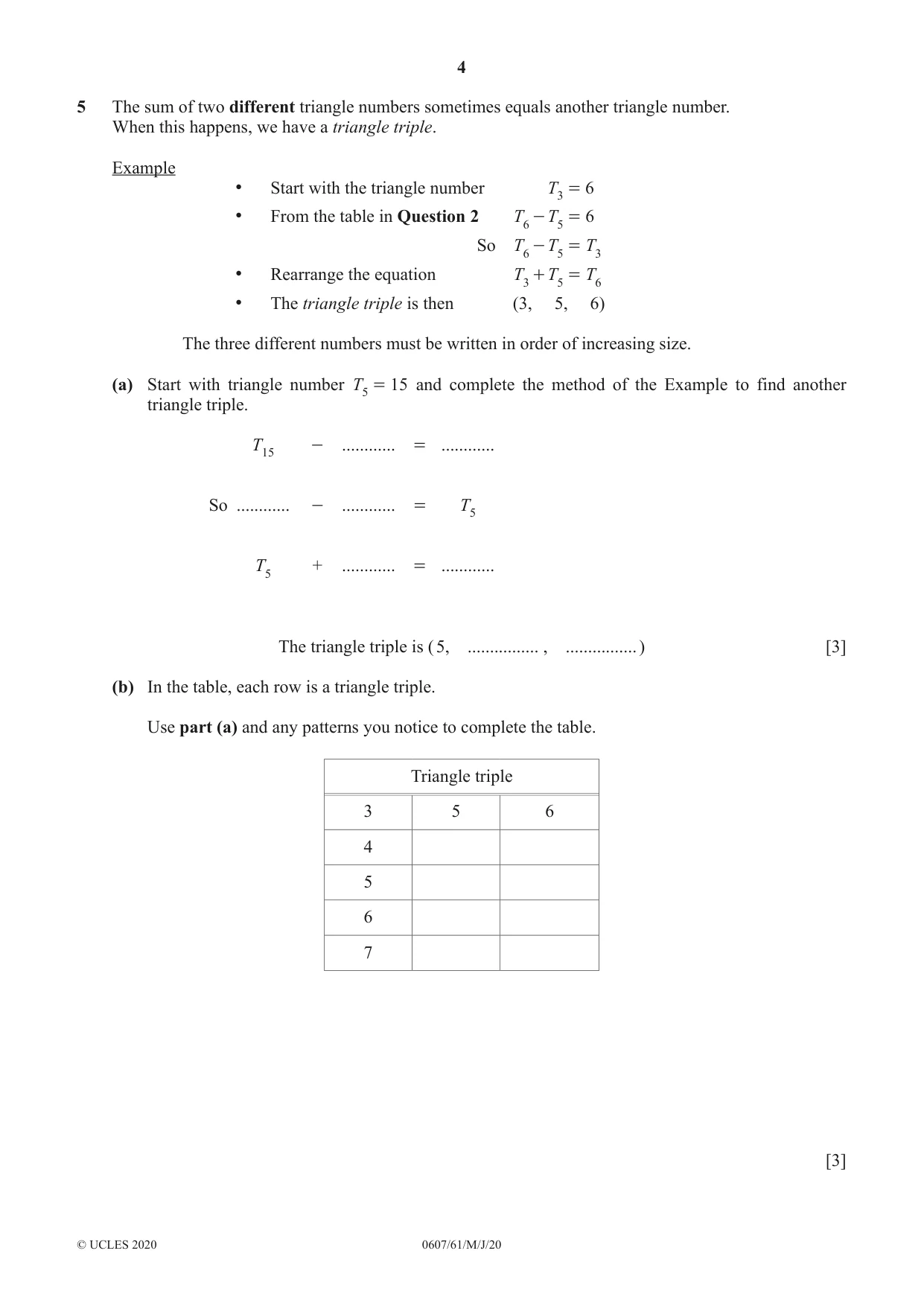 Cambridge IGCSE Mathematics - International 0607 2020 May/June Paper 6 · Variant 1 question paper, page 4 of 12
