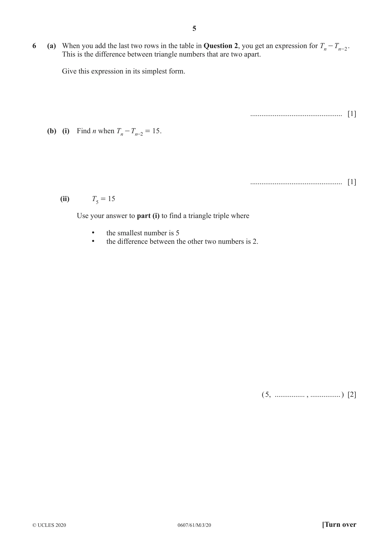 Cambridge IGCSE Mathematics - International 0607 2020 May/June Paper 6 · Variant 1 question paper, page 5 of 12