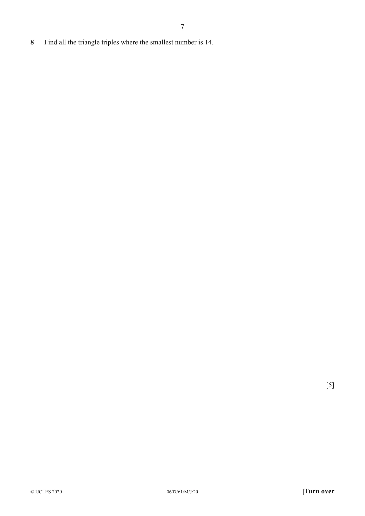 Cambridge IGCSE Mathematics - International 0607 2020 May/June Paper 6 · Variant 1 question paper, page 7 of 12