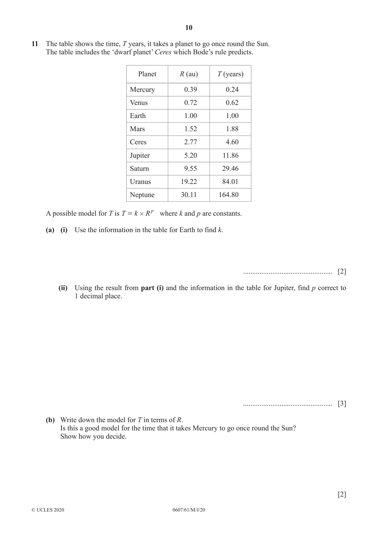 Cambridge IGCSE Mathematics - International 0607 2020 May/June Paper 6 · Variant 1 question paper, page 10 of 12