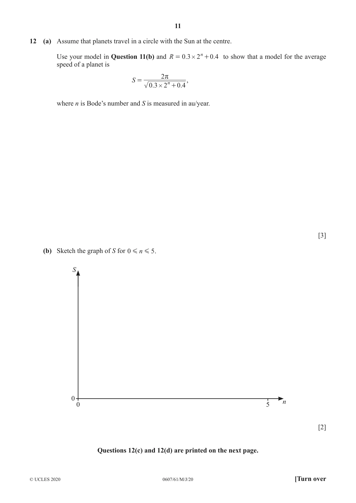 Cambridge IGCSE Mathematics - International 0607 2020 May/June Paper 6 · Variant 1 question paper, page 11 of 12