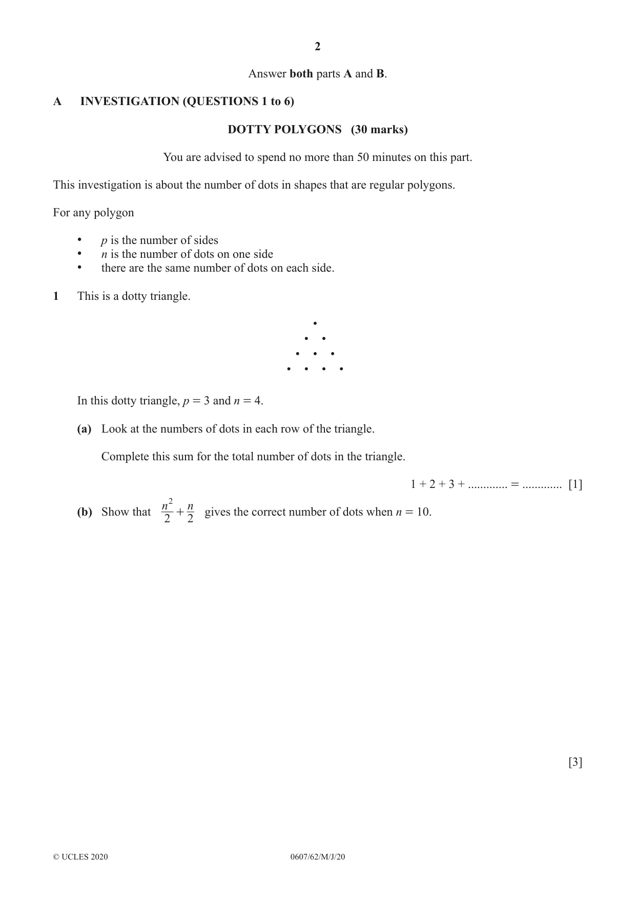 Cambridge IGCSE Mathematics - International 0607 2020 May/June Paper 6 · Variant 2 question paper, page 2 of 12