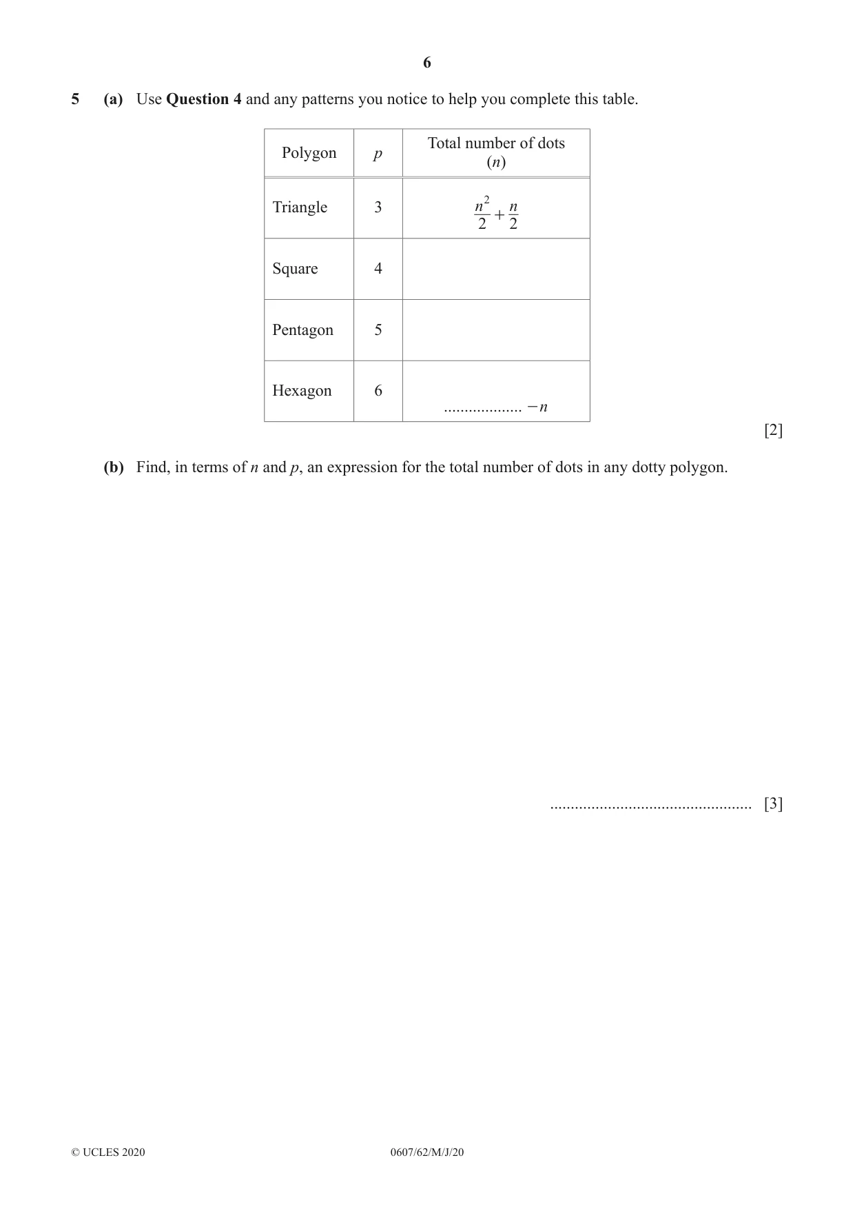 Cambridge IGCSE Mathematics - International 0607 2020 May/June Paper 6 · Variant 2 question paper, page 6 of 12