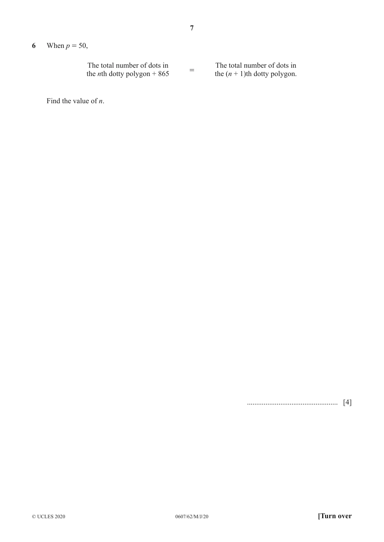 Cambridge IGCSE Mathematics - International 0607 2020 May/June Paper 6 · Variant 2 question paper, page 7 of 12