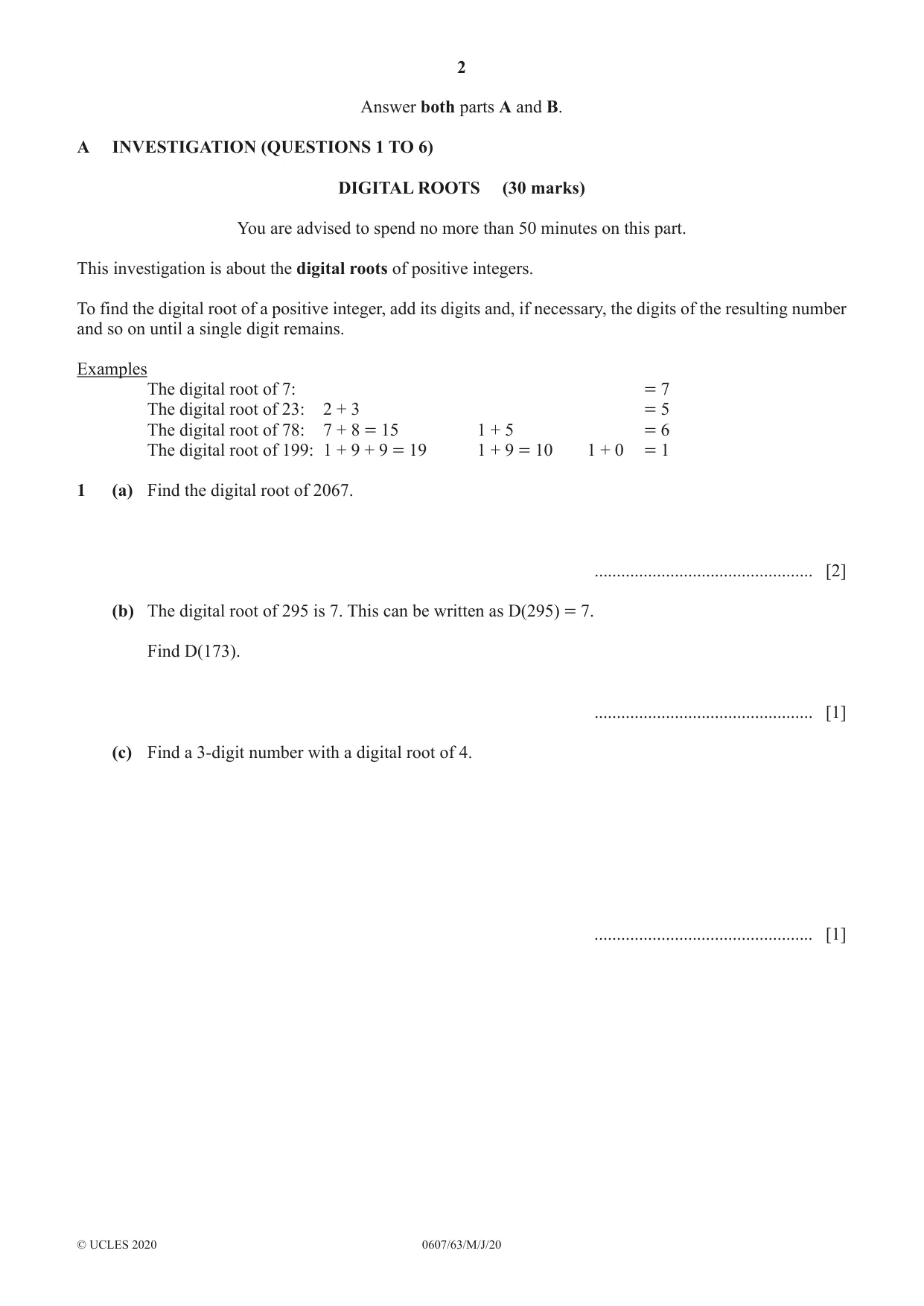 Cambridge IGCSE Mathematics - International 0607 2020 May/June Paper 6 · Variant 3 question paper, page 2 of 12