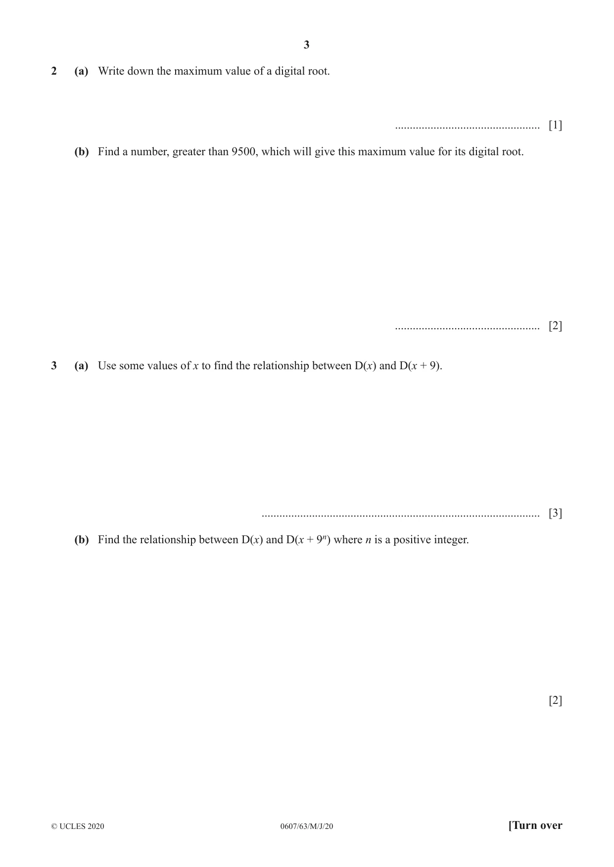 Cambridge IGCSE Mathematics - International 0607 2020 May/June Paper 6 · Variant 3 question paper, page 3 of 12