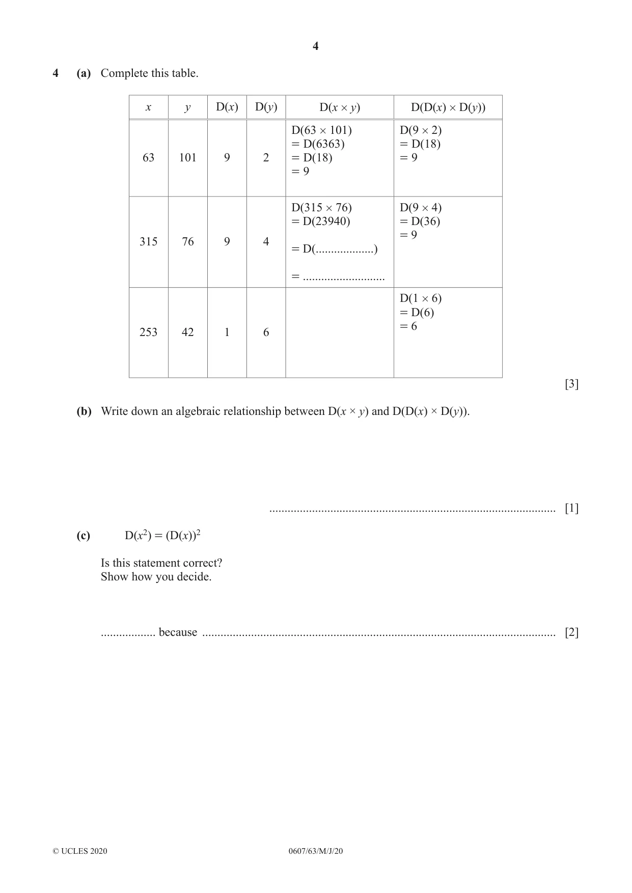 Cambridge IGCSE Mathematics - International 0607 2020 May/June Paper 6 · Variant 3 question paper, page 4 of 12