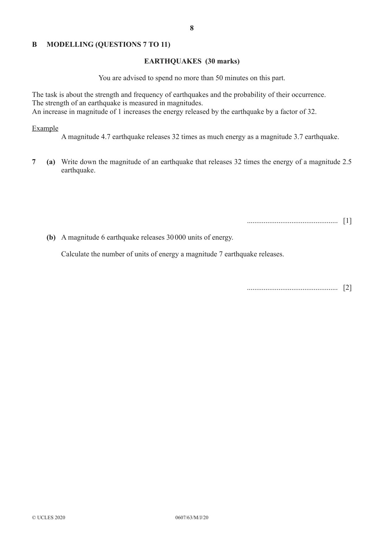 Cambridge IGCSE Mathematics - International 0607 2020 May/June Paper 6 · Variant 3 question paper, page 8 of 12
