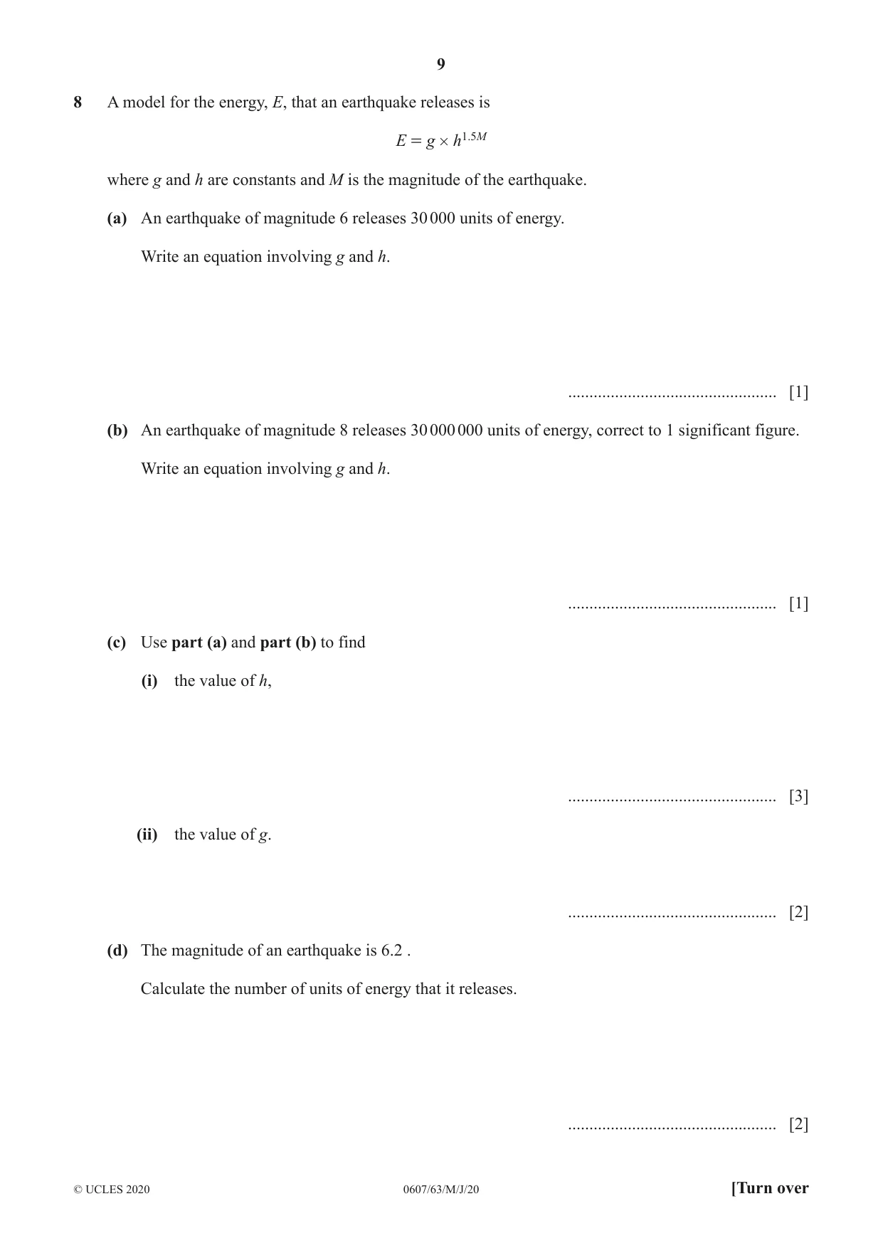 Cambridge IGCSE Mathematics - International 0607 2020 May/June Paper 6 · Variant 3 question paper, page 9 of 12