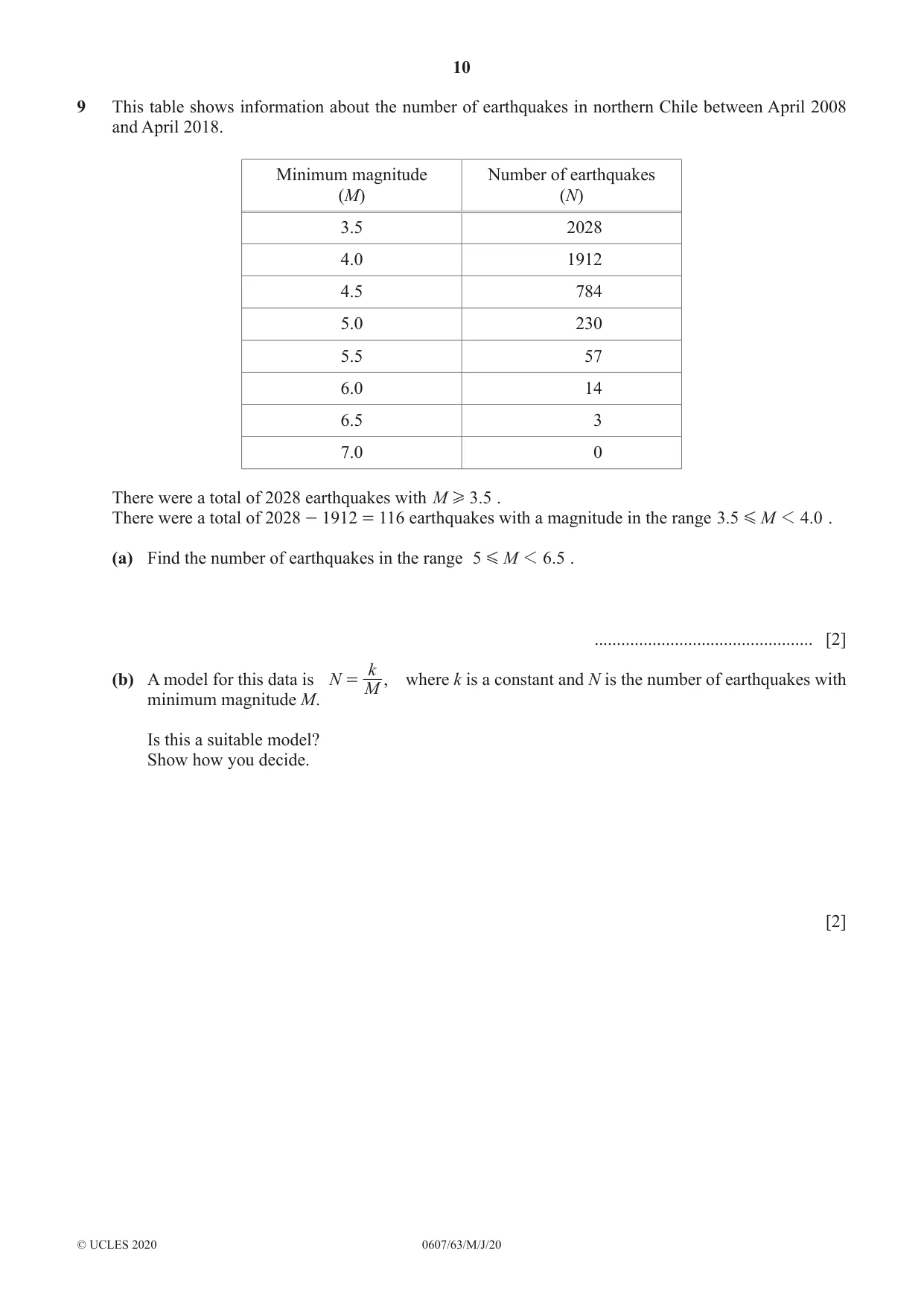 Cambridge IGCSE Mathematics - International 0607 2020 May/June Paper 6 · Variant 3 question paper, page 10 of 12