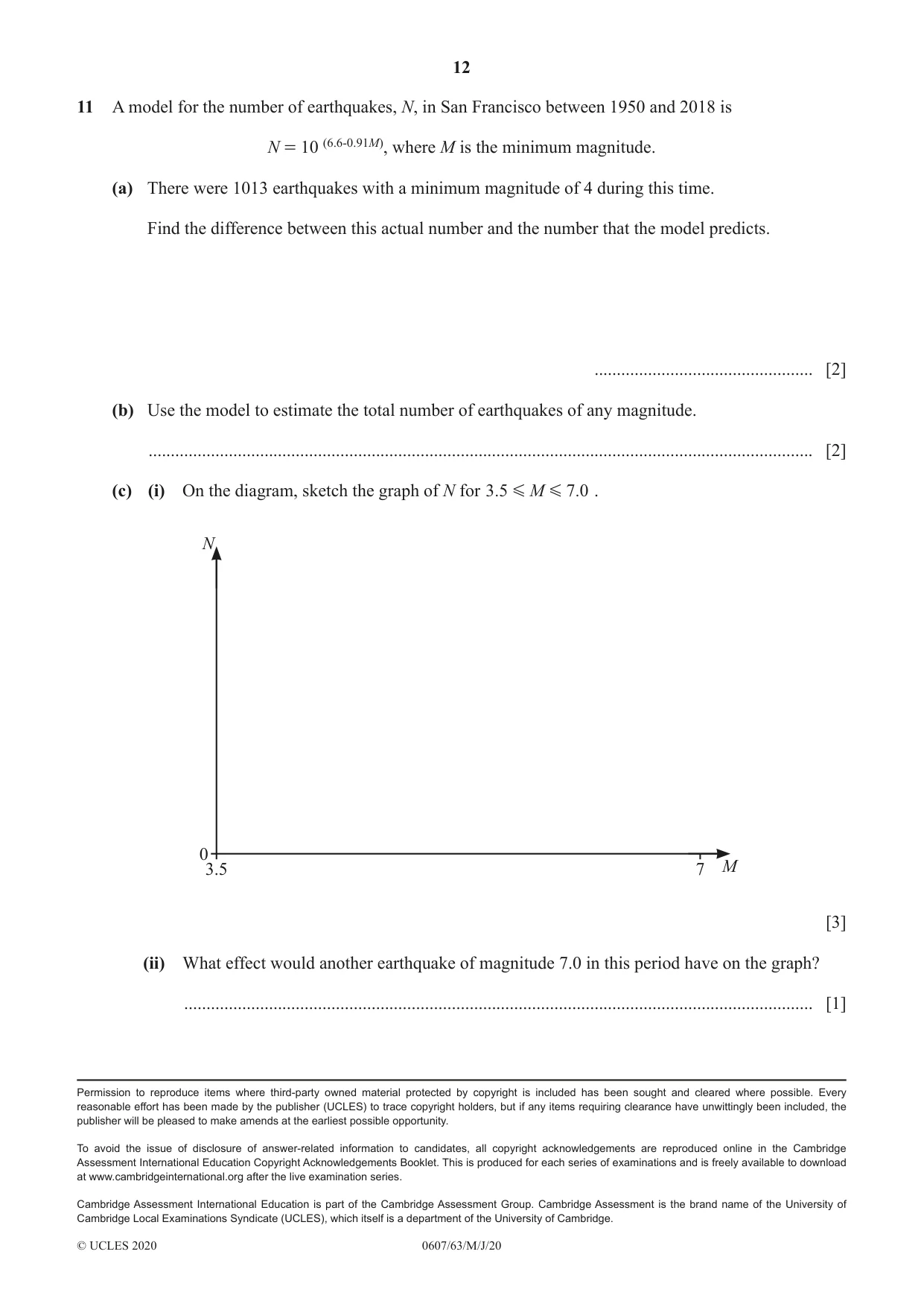 Cambridge IGCSE Mathematics - International 0607 2020 May/June Paper 6 · Variant 3 question paper, page 12 of 12