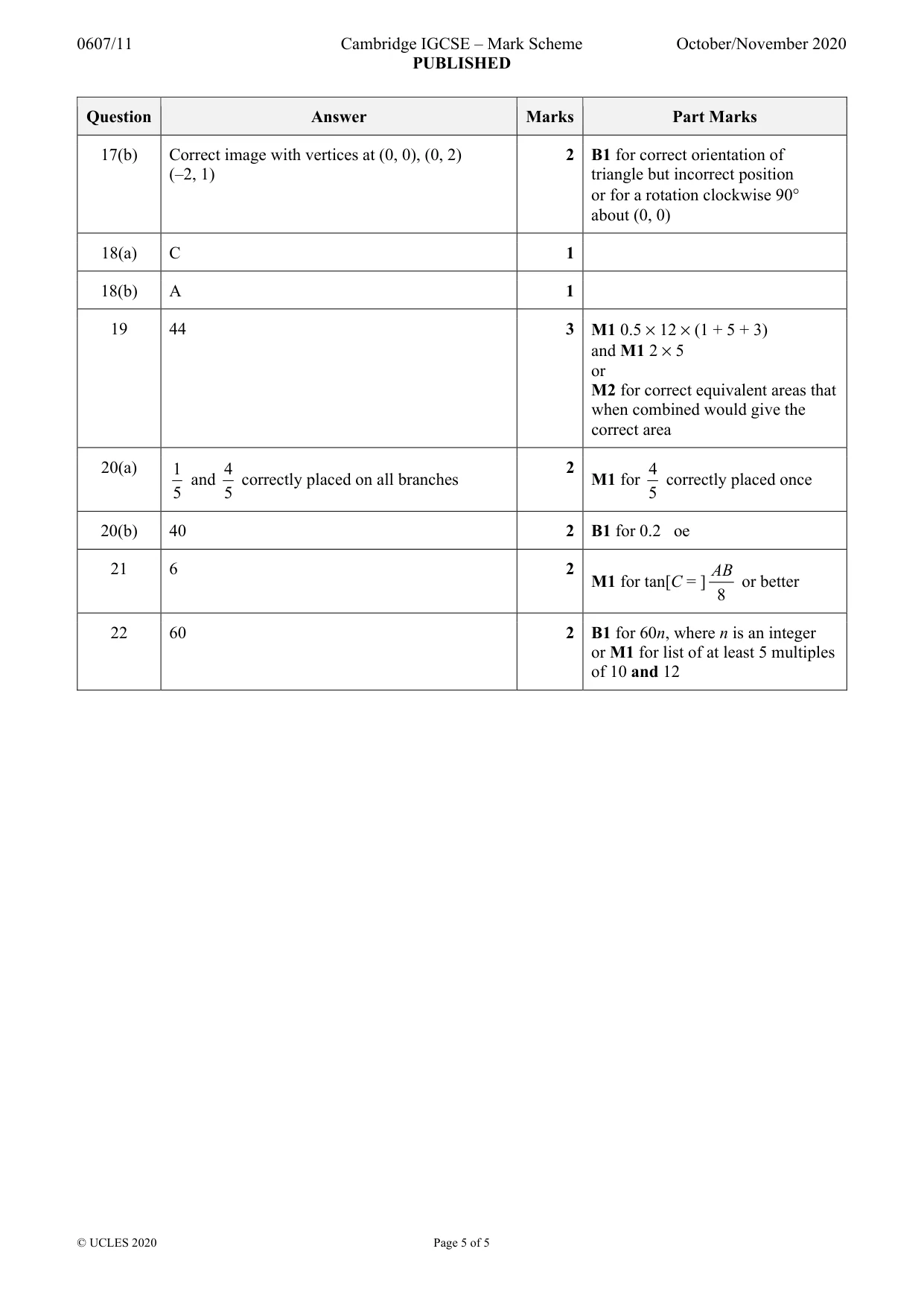 Mark scheme, page 5 of 5