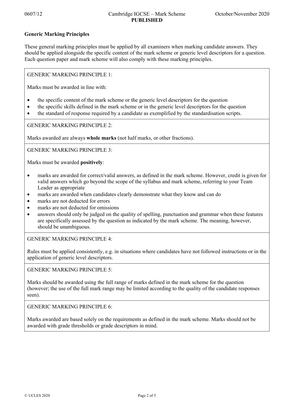 Mark scheme, page 2 of 5