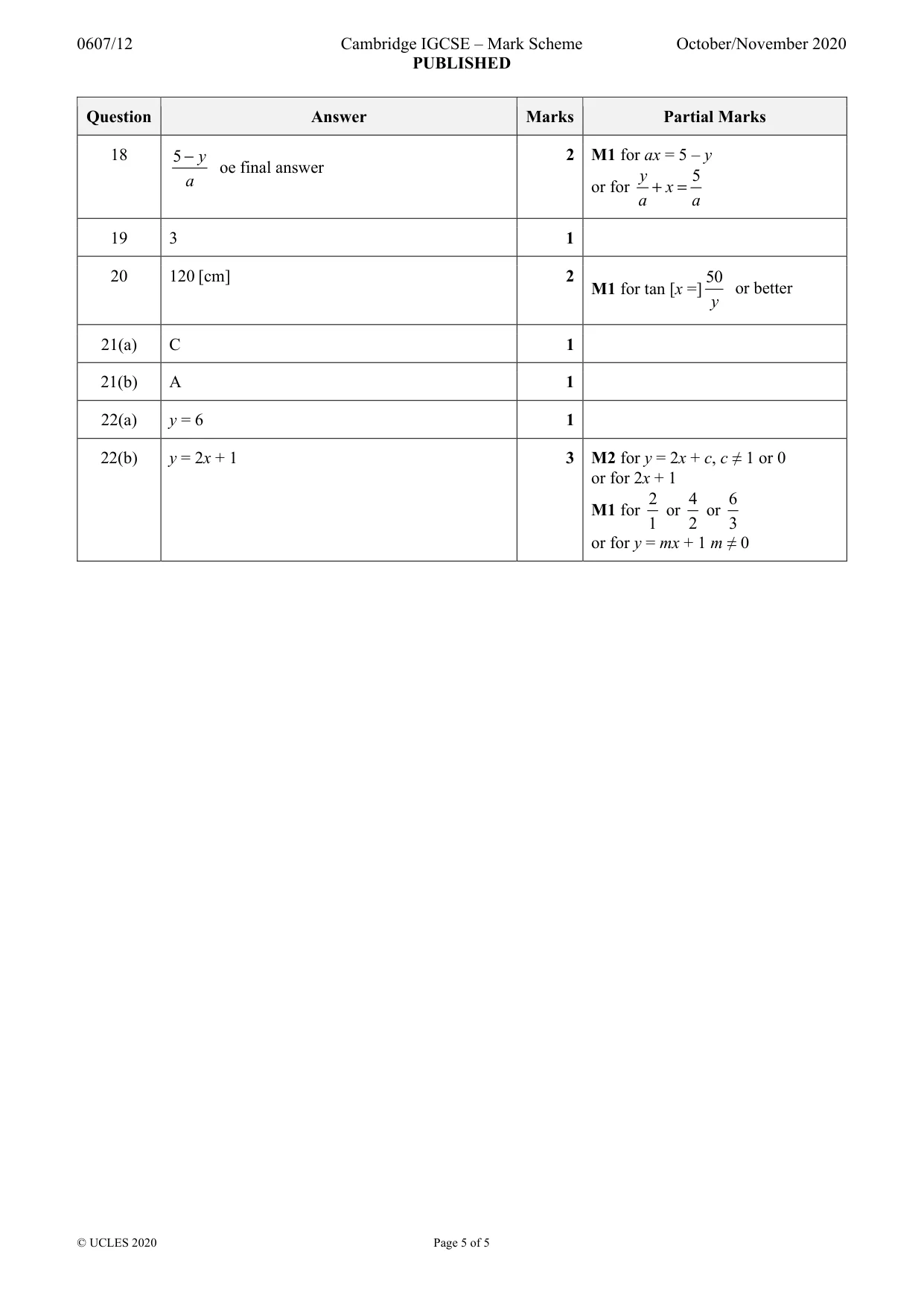Mark scheme, page 5 of 5