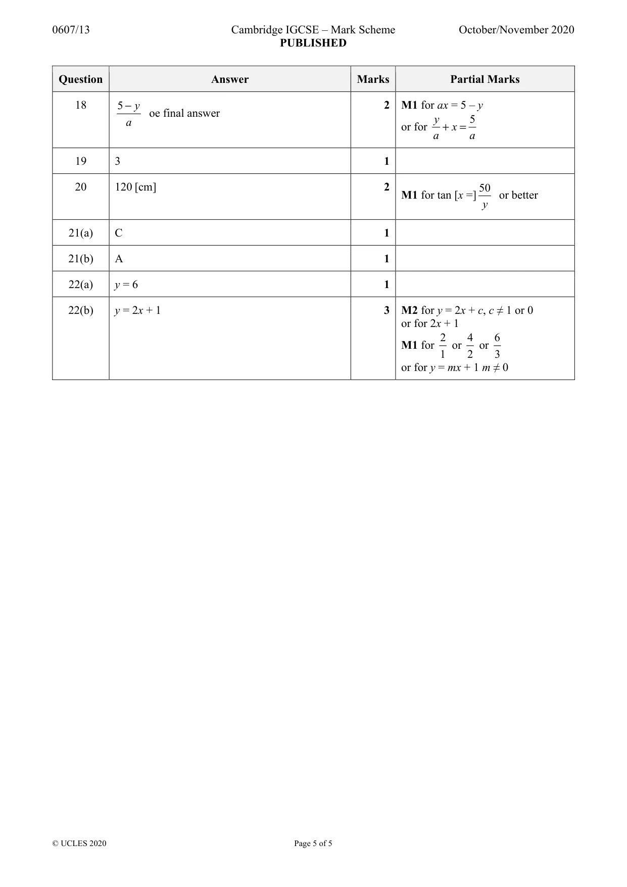 Mark scheme, page 5 of 5