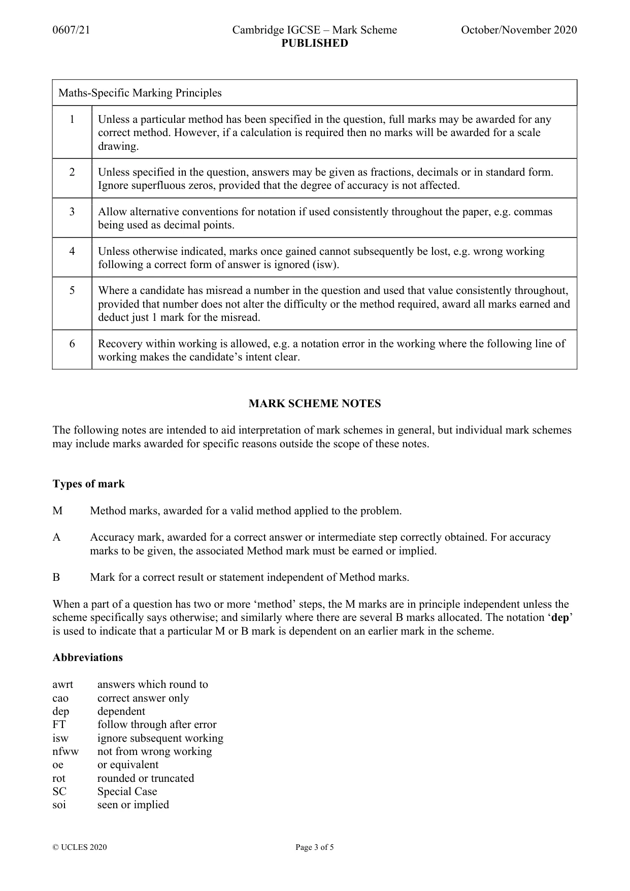 Mark scheme, page 3 of 5