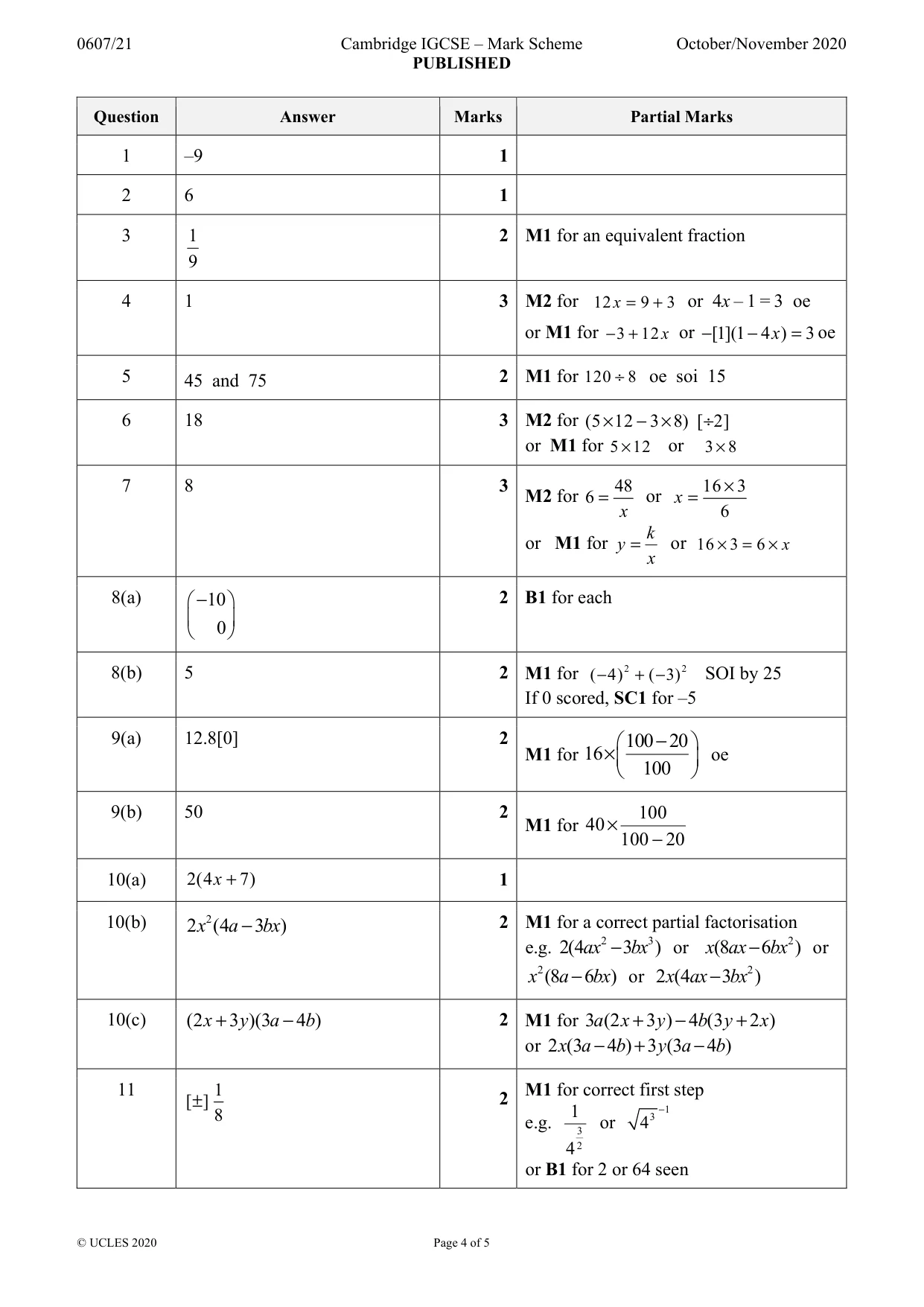 Mark scheme, page 4 of 5