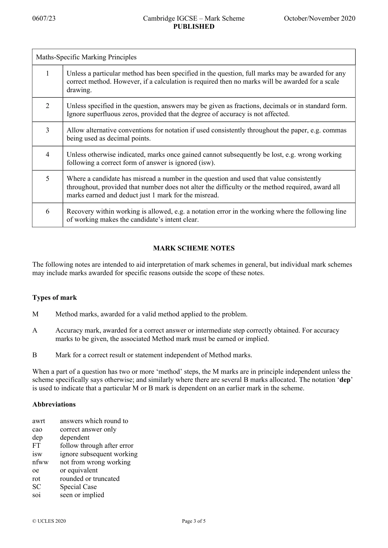 Mark scheme, page 3 of 5