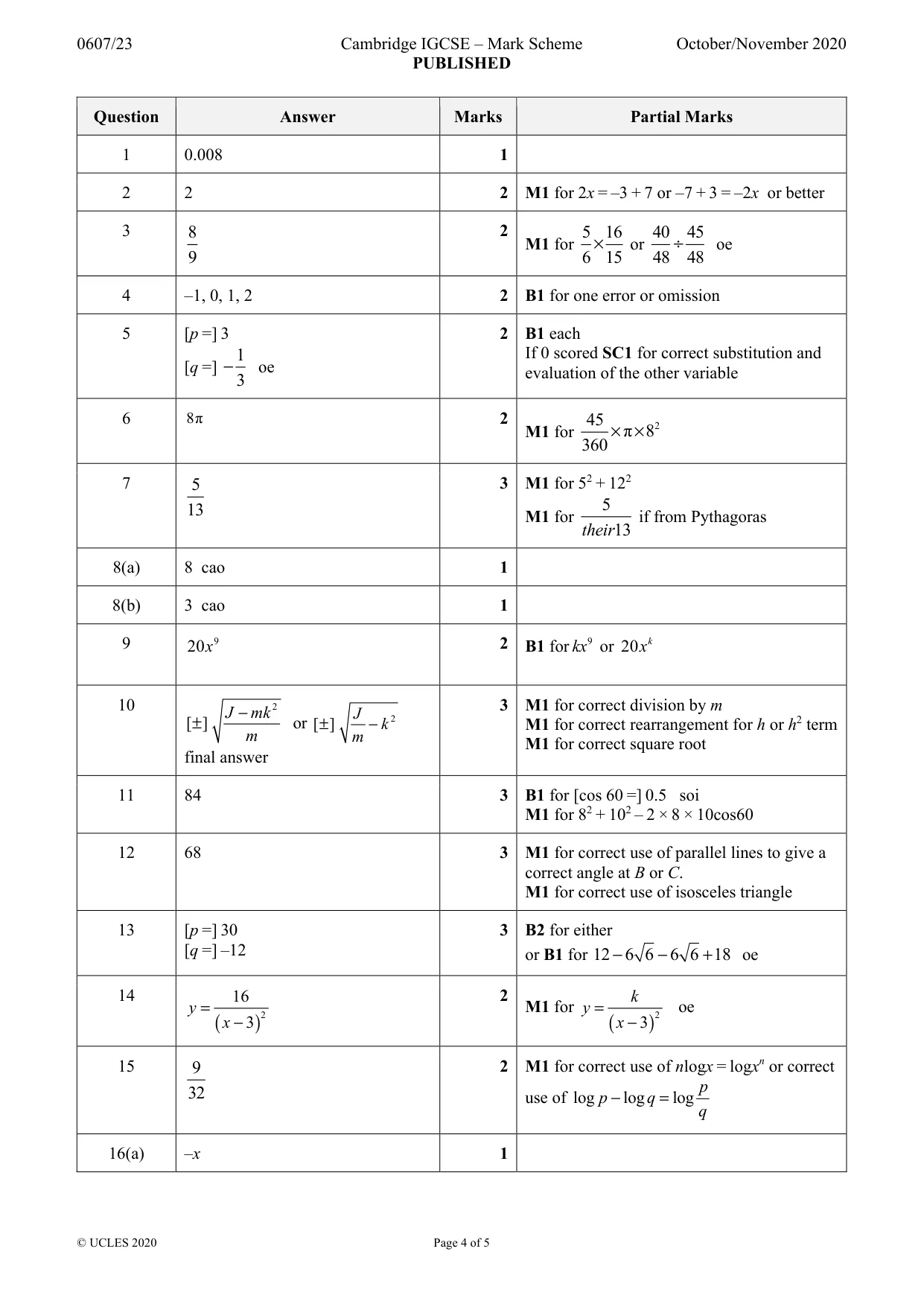 Mark scheme, page 4 of 5
