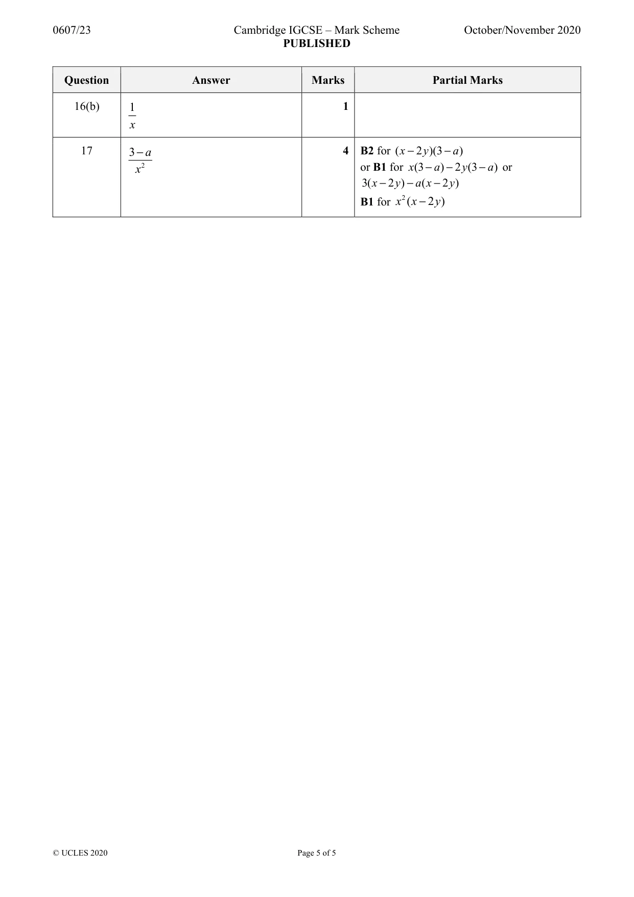 Mark scheme, page 5 of 5