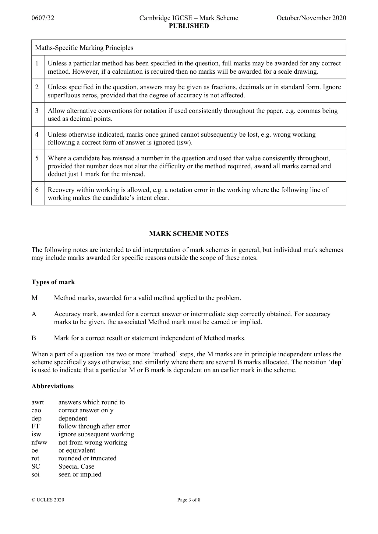 Mark scheme, page 3 of 8